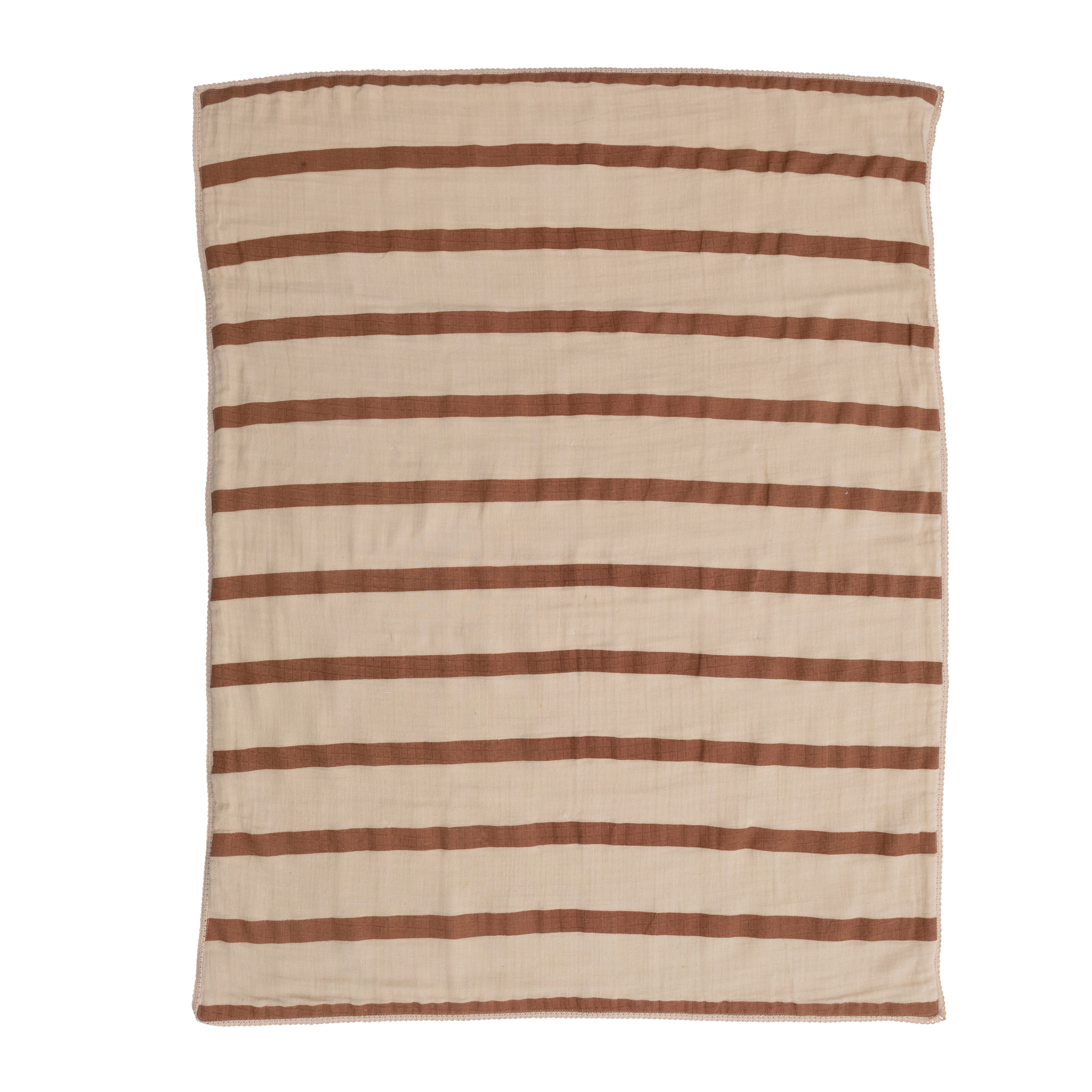  Striped Cotton Double Cloth Printed Baby Blanket in Bag, Brown and Natural - Creative Co-Op