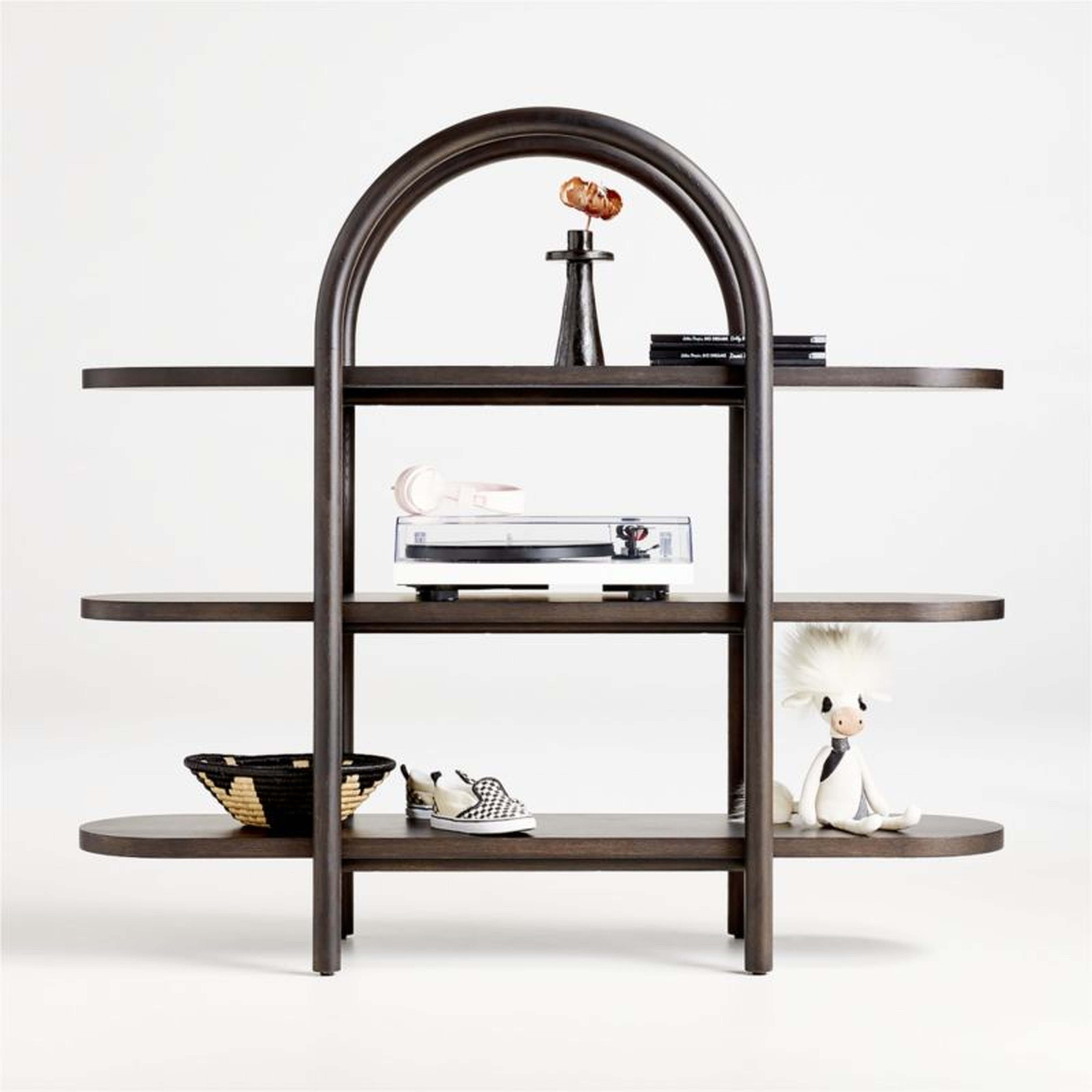 Canyon Black Wood Wide 3-Shelf Bookcase by Leanne Ford - Crate and Barrel