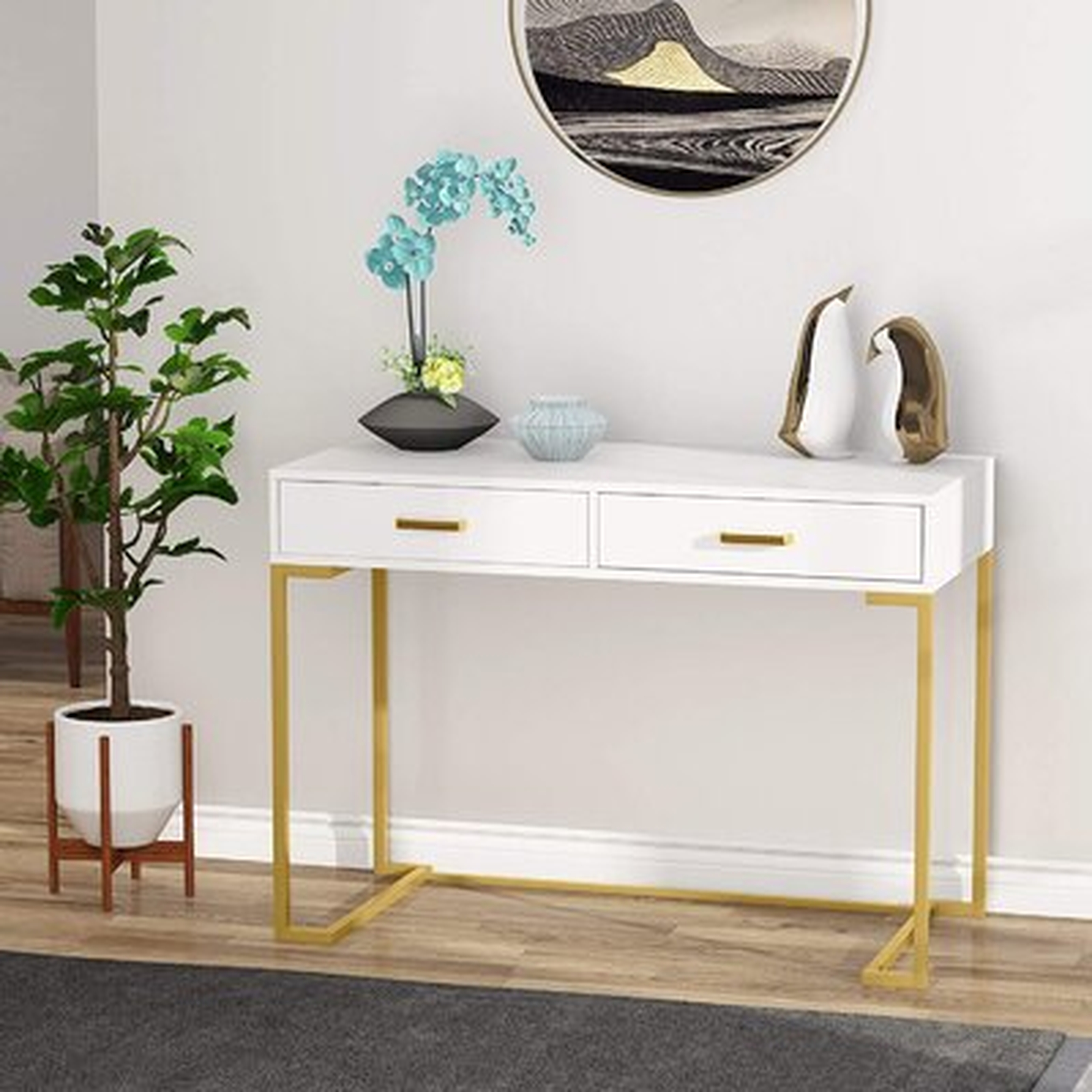 White And Gold Writing Desk Desk With 2 Drawers - Wayfair