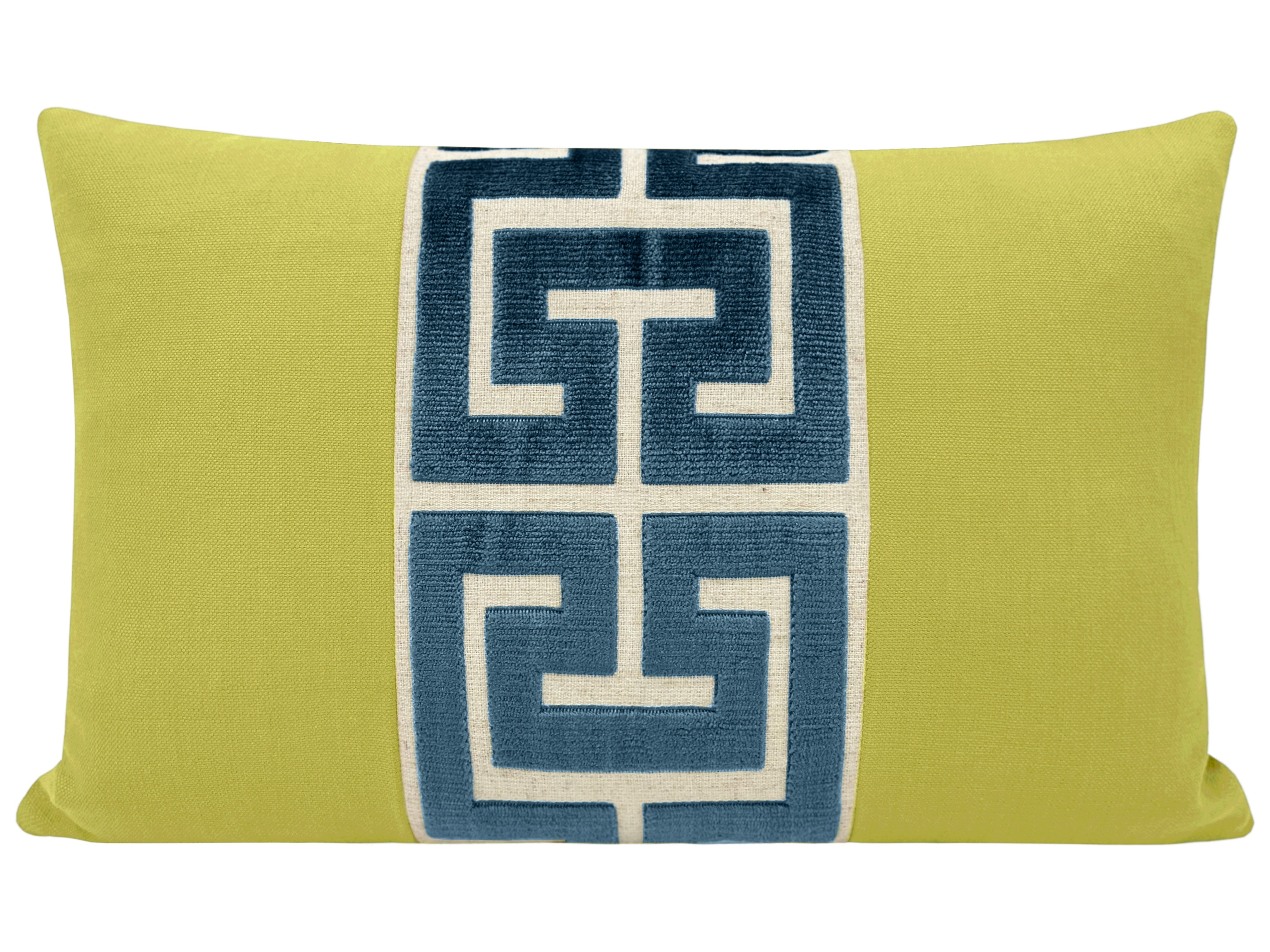 THE LITTLE LUMBAR :: CLASSIC LINEN // CHARTREUSE + NAVY GREEK TRIM - LITTLE LUMBAR 12" X 18" - Little Design Company