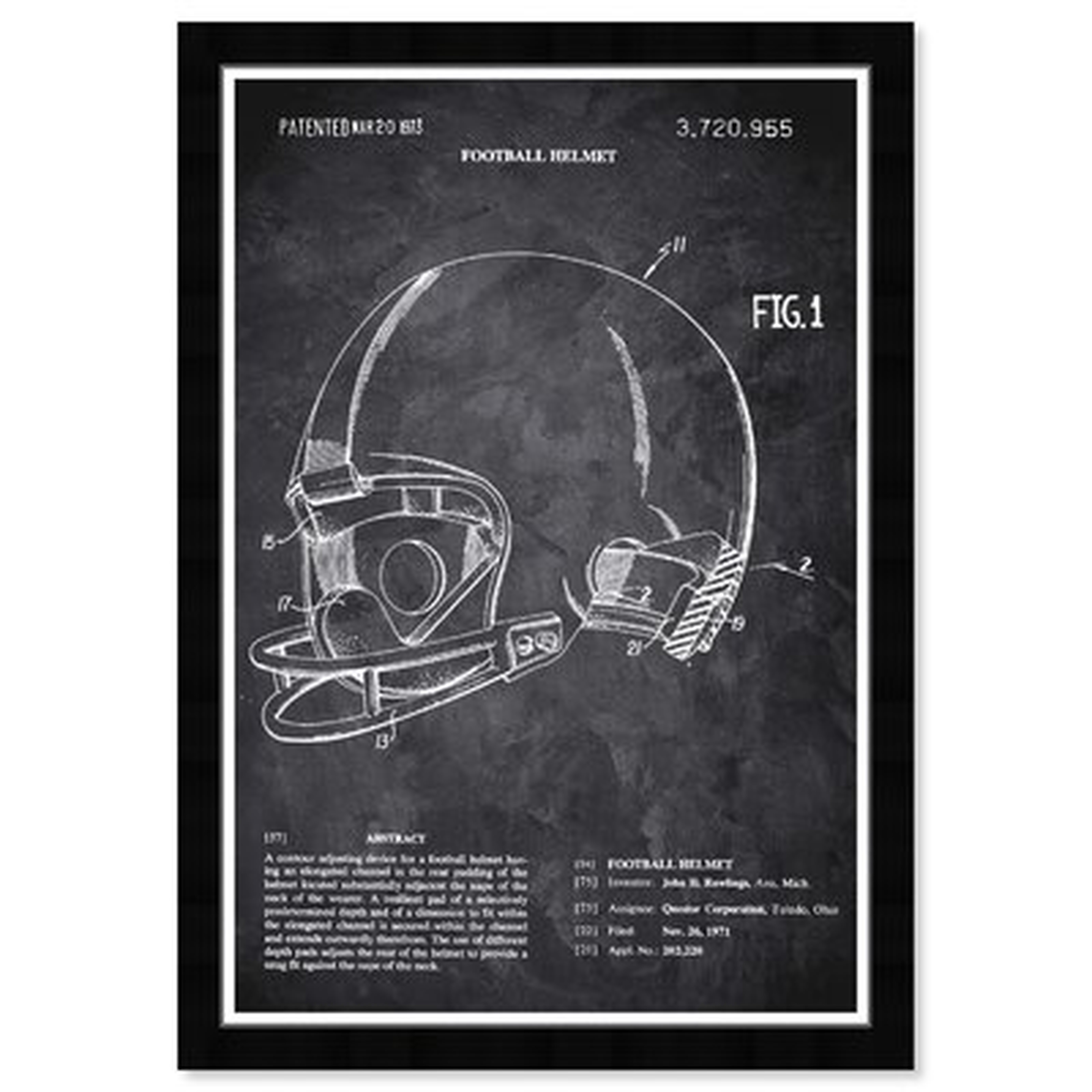 Football Helmet 1973 Chalkboard - Picture Frame Graphic Art Print on Paper - Wayfair