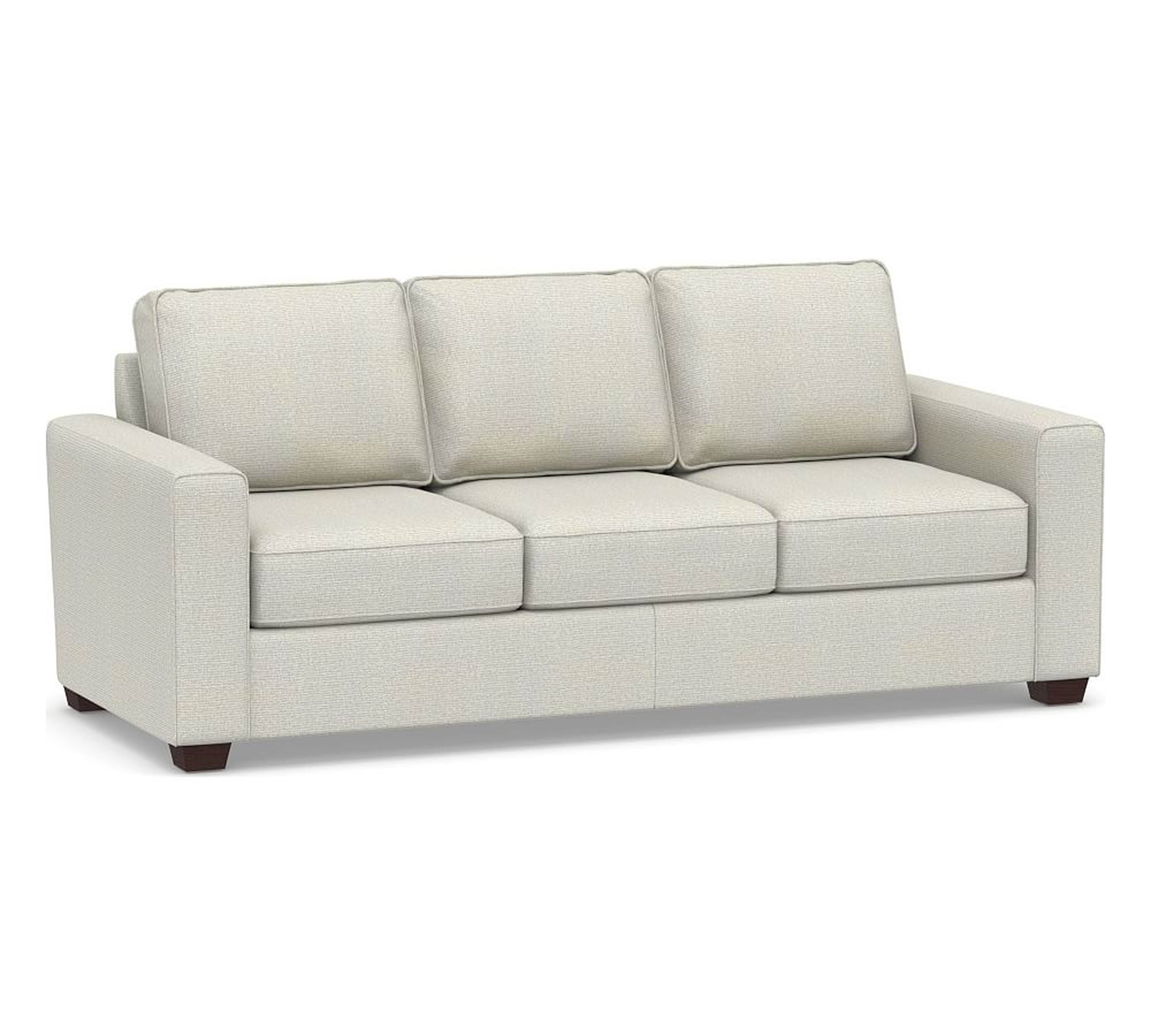 SoMa Fremont Square Arm Upholstered Grand Sofa 81", Polyester Wrapped Cushions, Performance Heathered Basketweave Dove - Pottery Barn