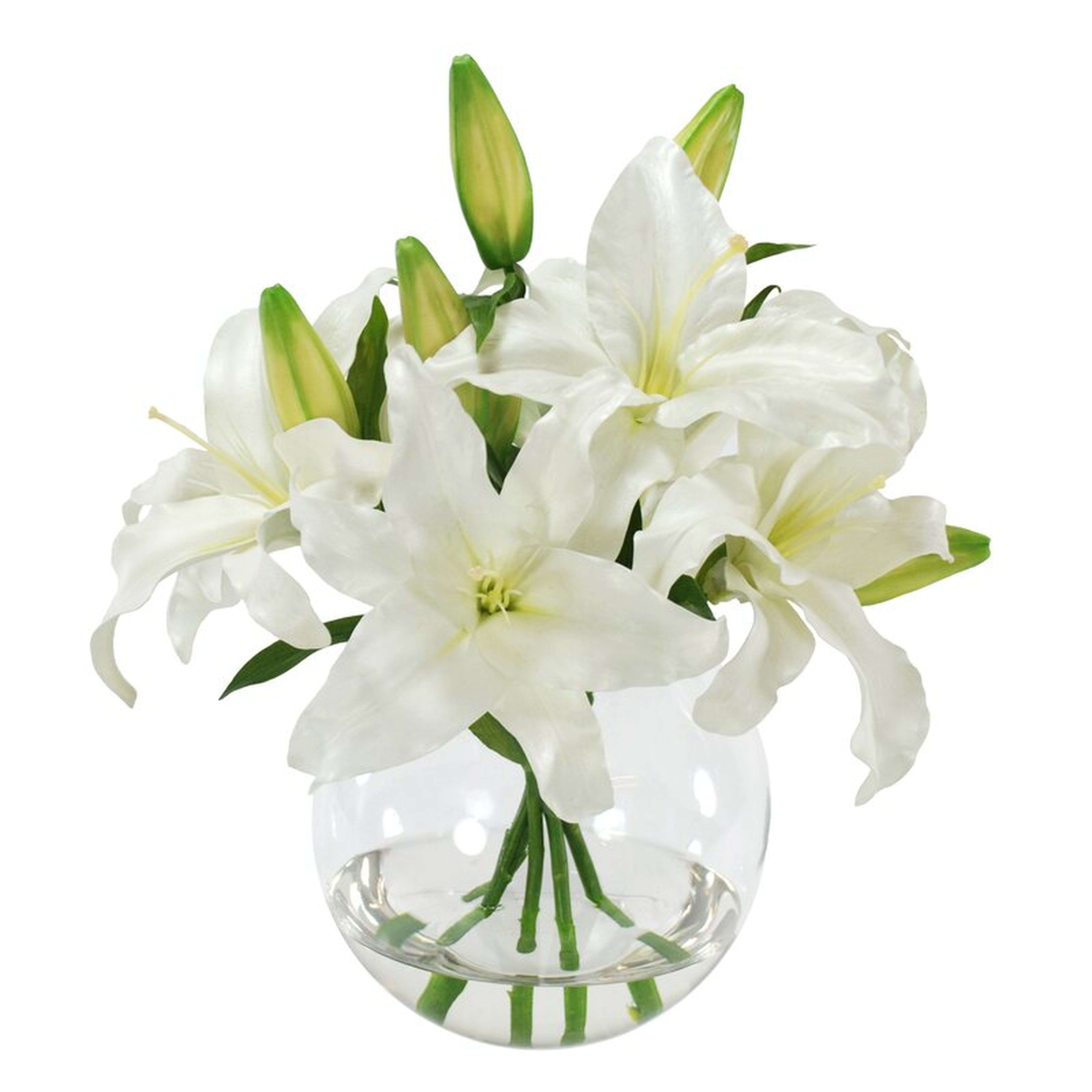 Faux Casablanca Lily Floral Arrangement in Glass Vase - Perigold