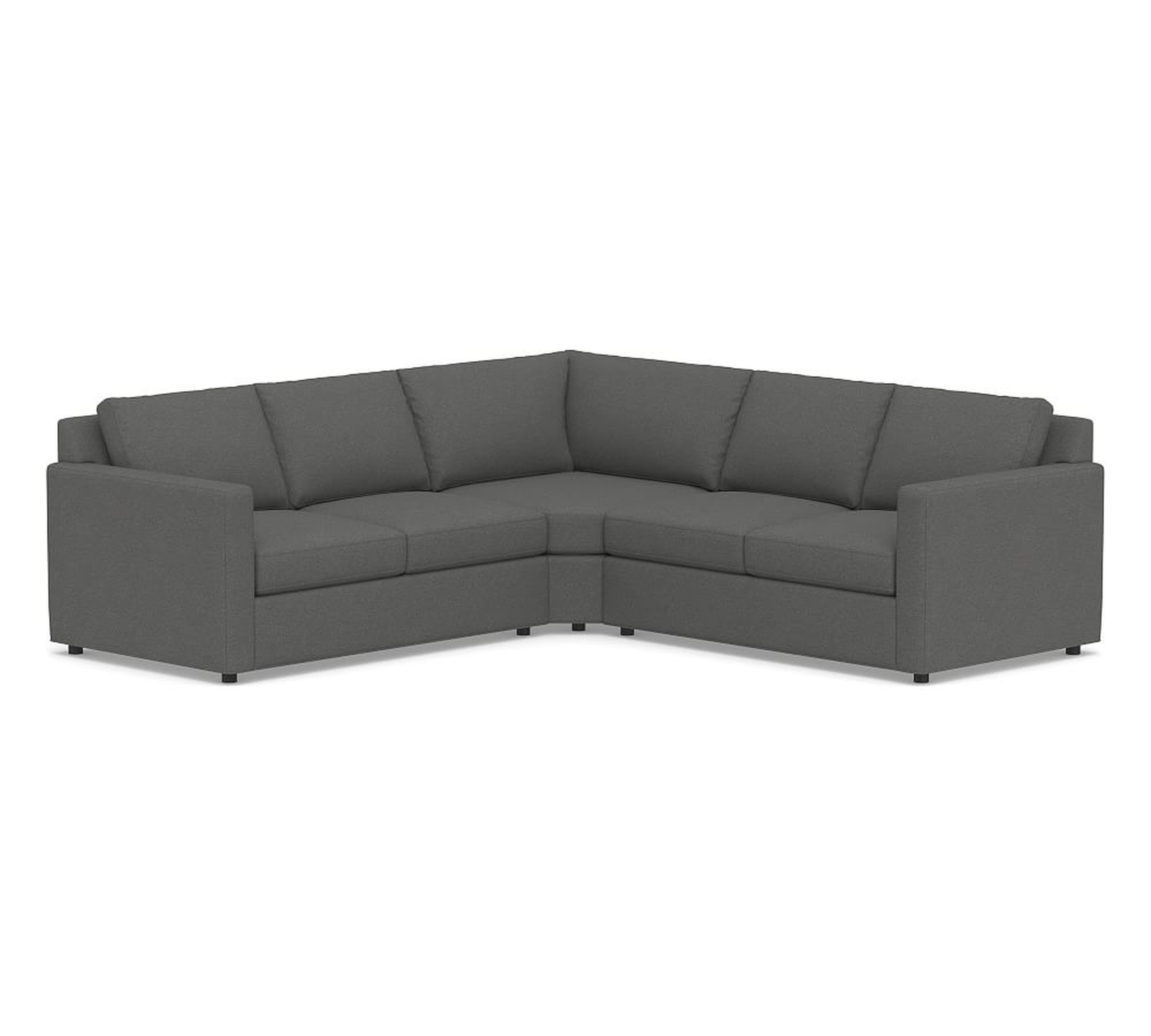 Sanford Square Arm Upholstered 3-Piece L-Shaped Wedge Sectional, Polyester Wrapped Cushions, Park Weave Charcoal - Pottery Barn