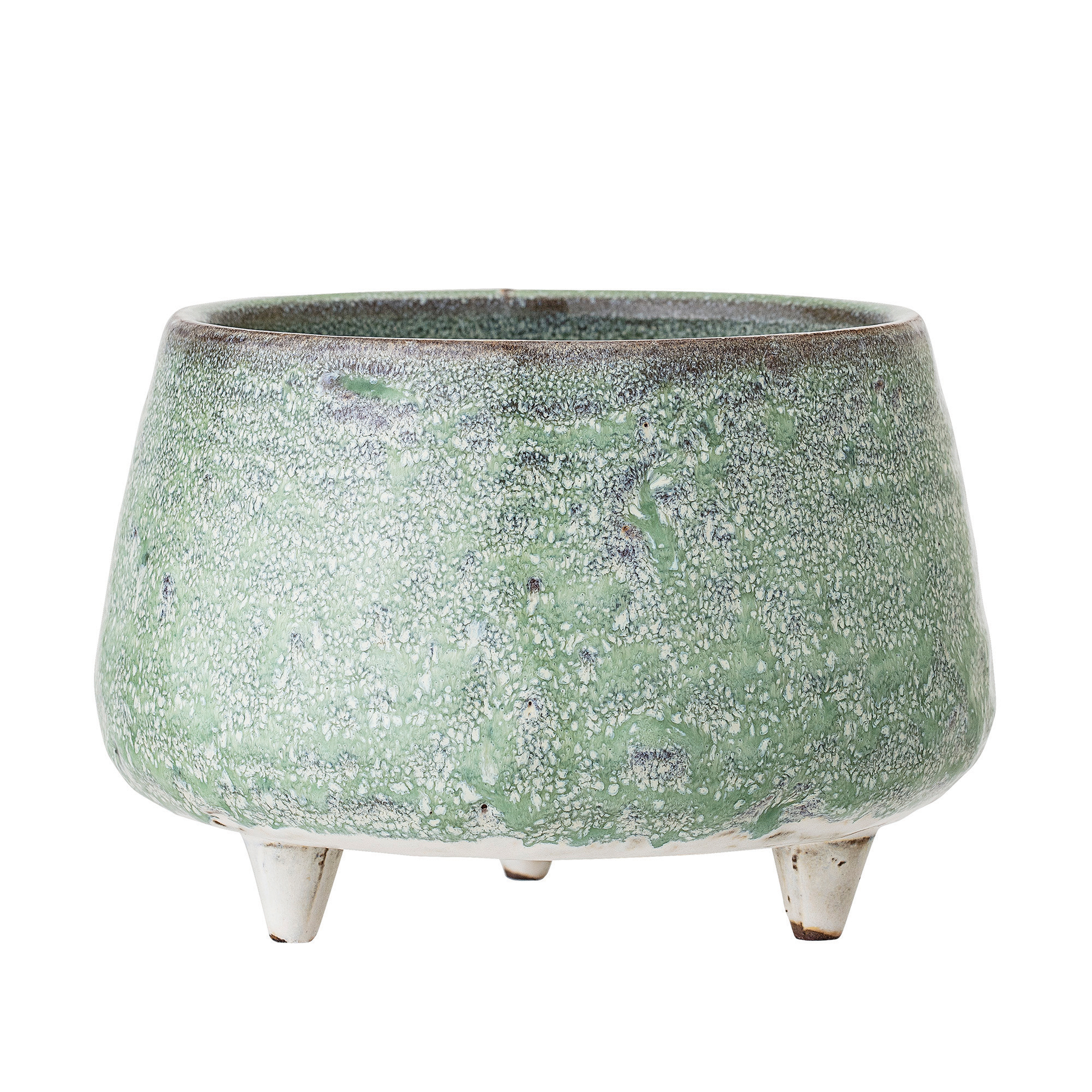 Green Stoneware Footed Planter with Reactive Glaze Finish (Each one will vary) - Moss & Wilder