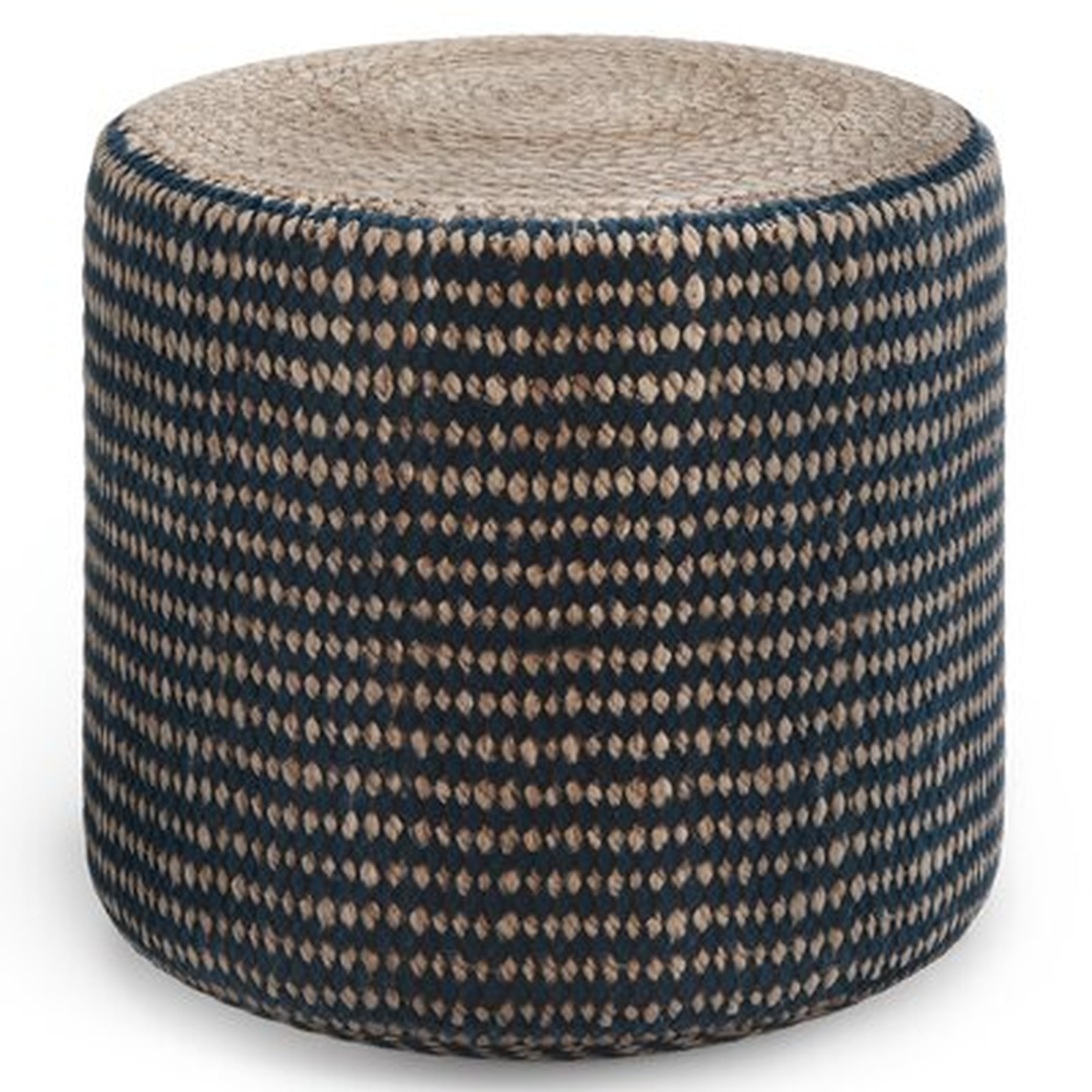 Tommen 18'' Wide Round Striped Pouf Ottoman, Natural & Teal - Wayfair