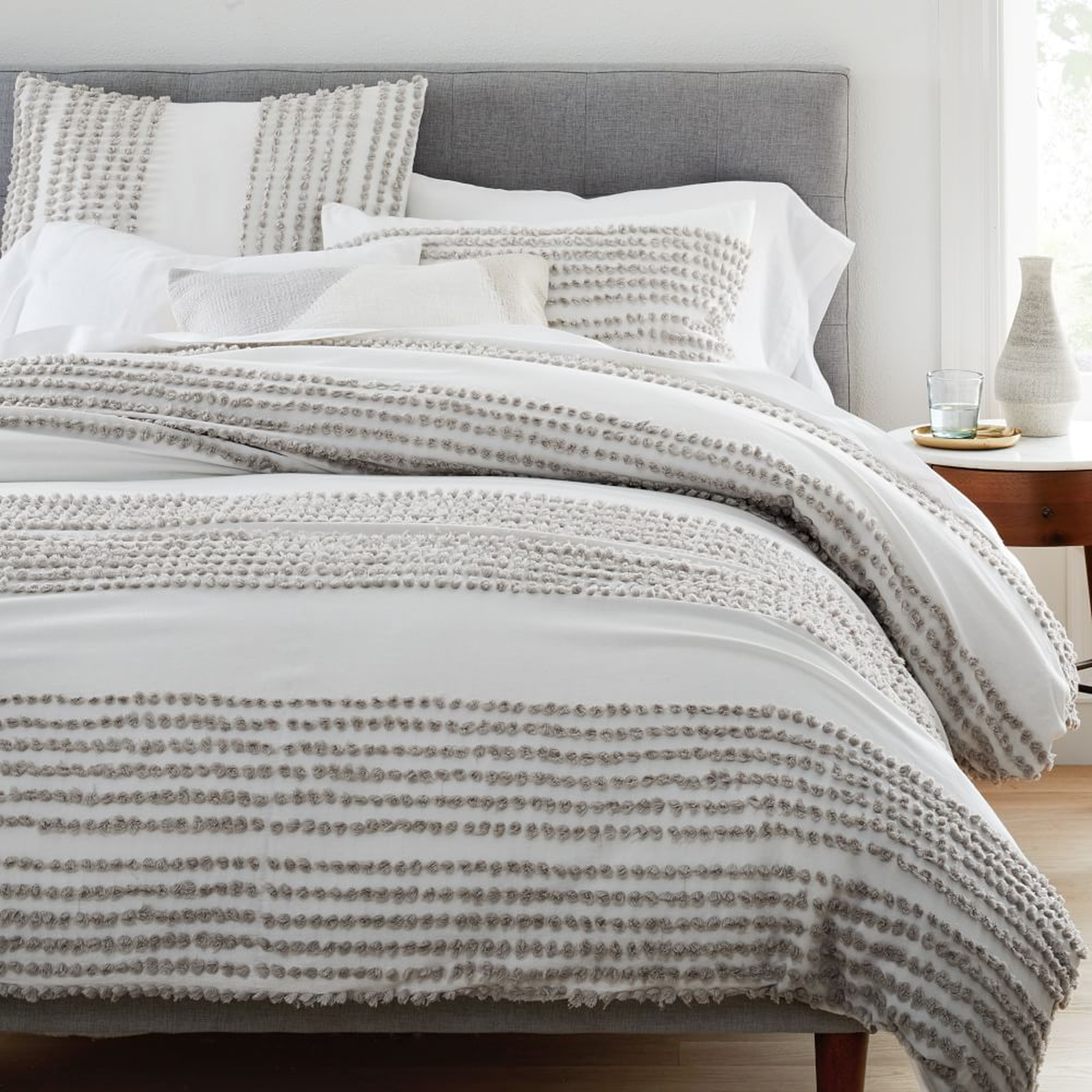 Candlewick Duvet, Full/Queen Set, White/Pearl Gray - West Elm