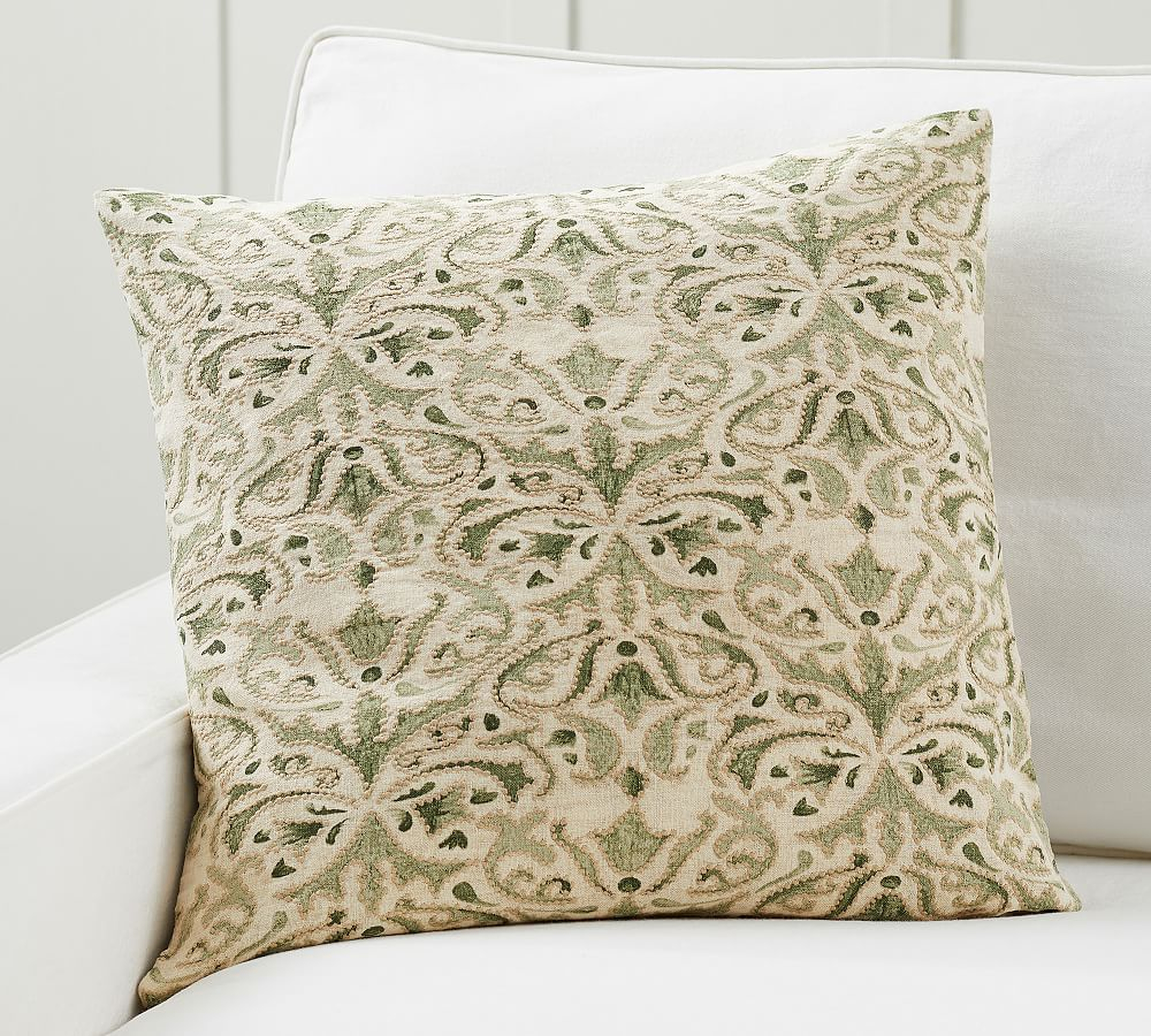 Reilley Embroidered Pillow Cover, 22", Sage - Pottery Barn