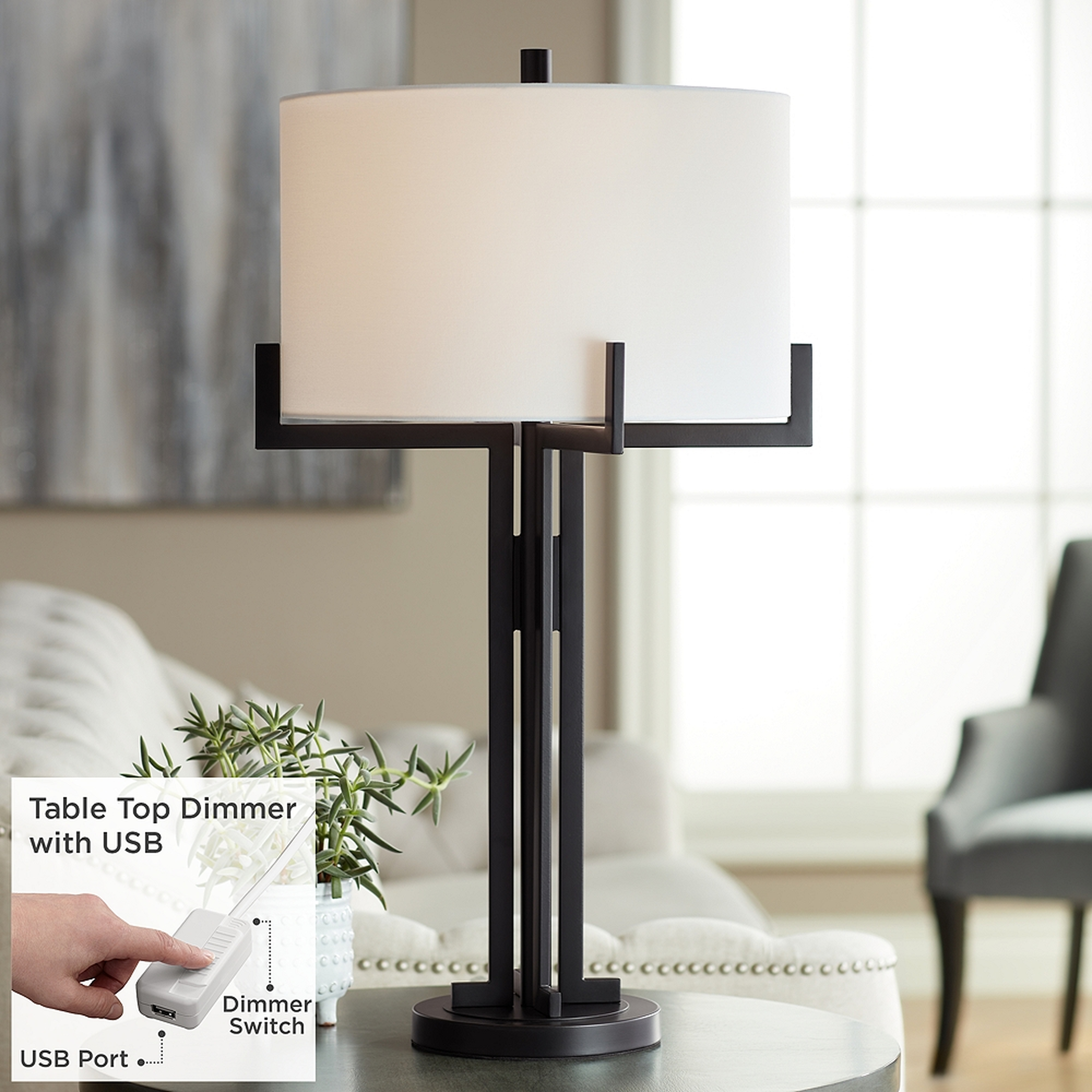 Madrid Black Industrial Modern Table Lamp with Dimmer with USB - Lamps Plus