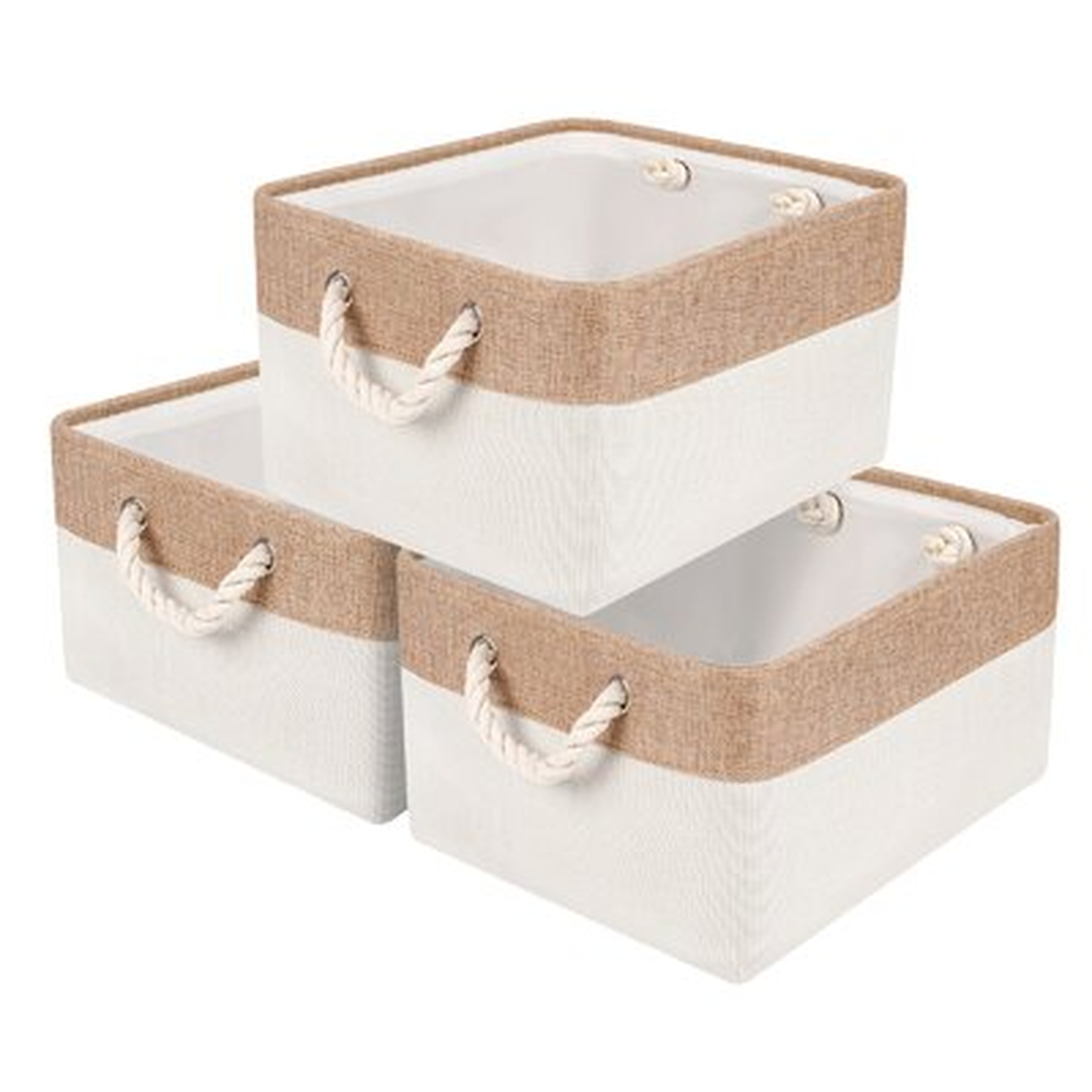 Decorative Fabric Storage Baskets With Rope Handles For Kids Storage(Set Of 3) - Wayfair