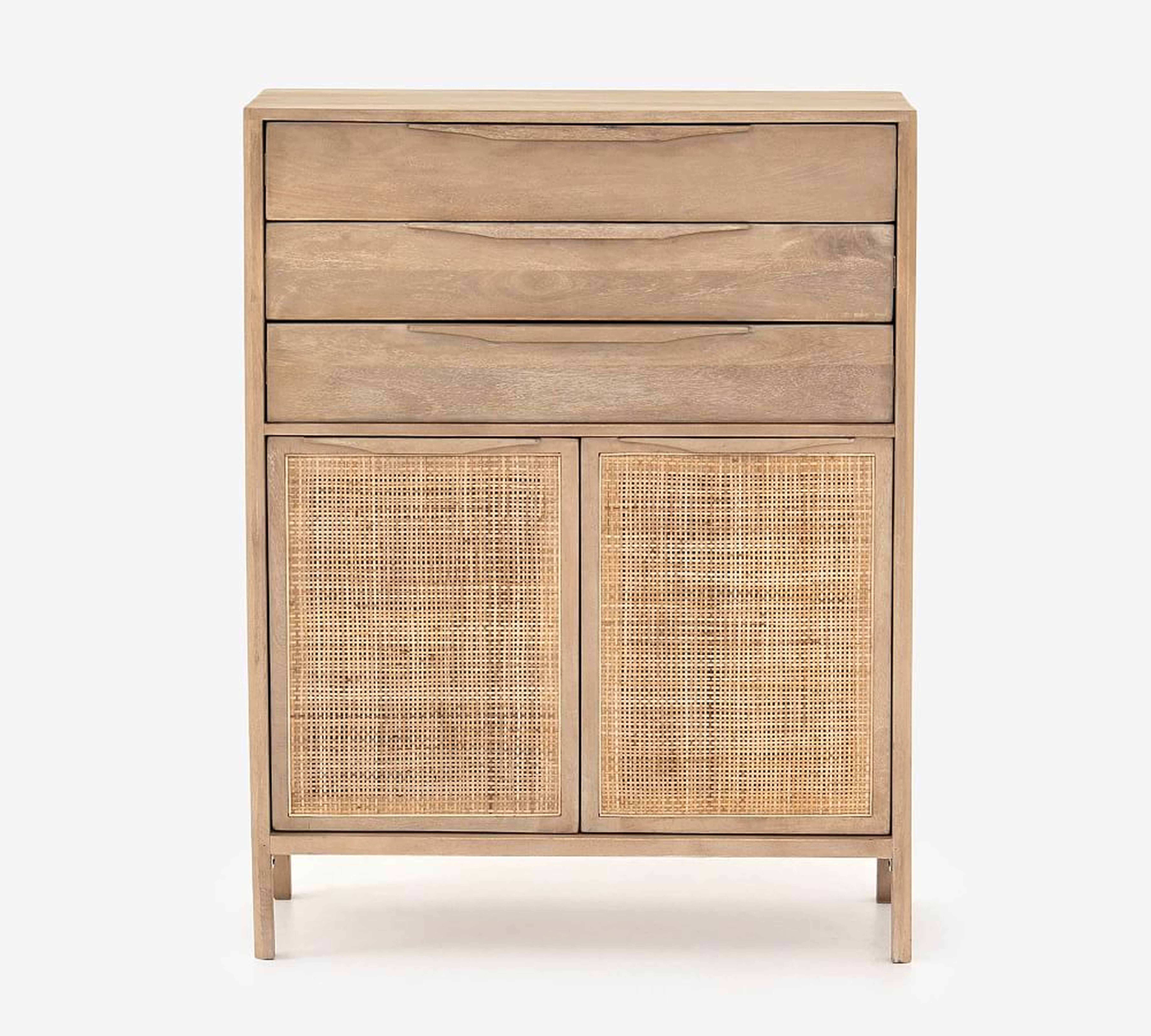 Dolores Cane 3-Drawer Tall Dresser, Natural - Pottery Barn