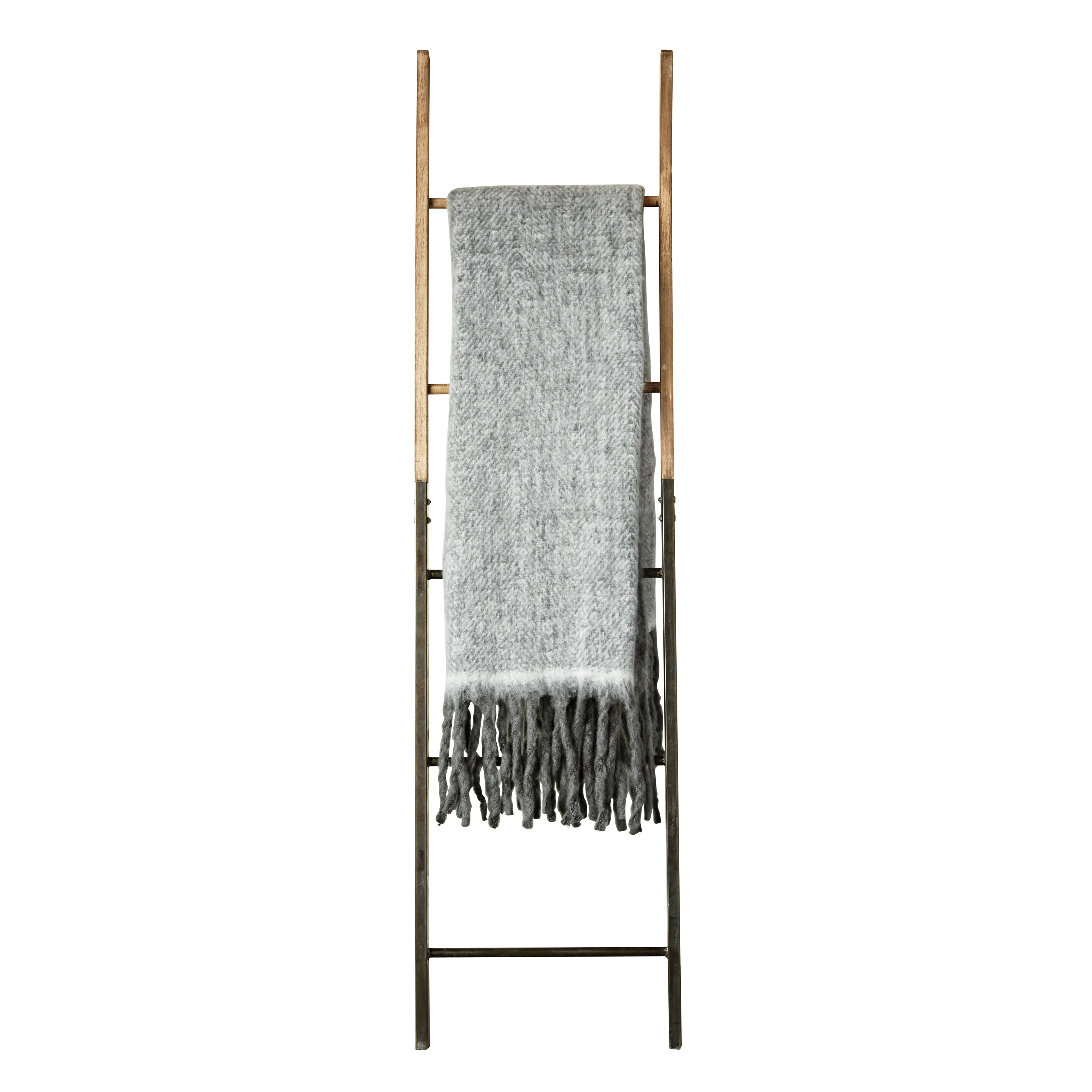 Grey Mohair & Acrylic Throw with Fringe - Nomad Home