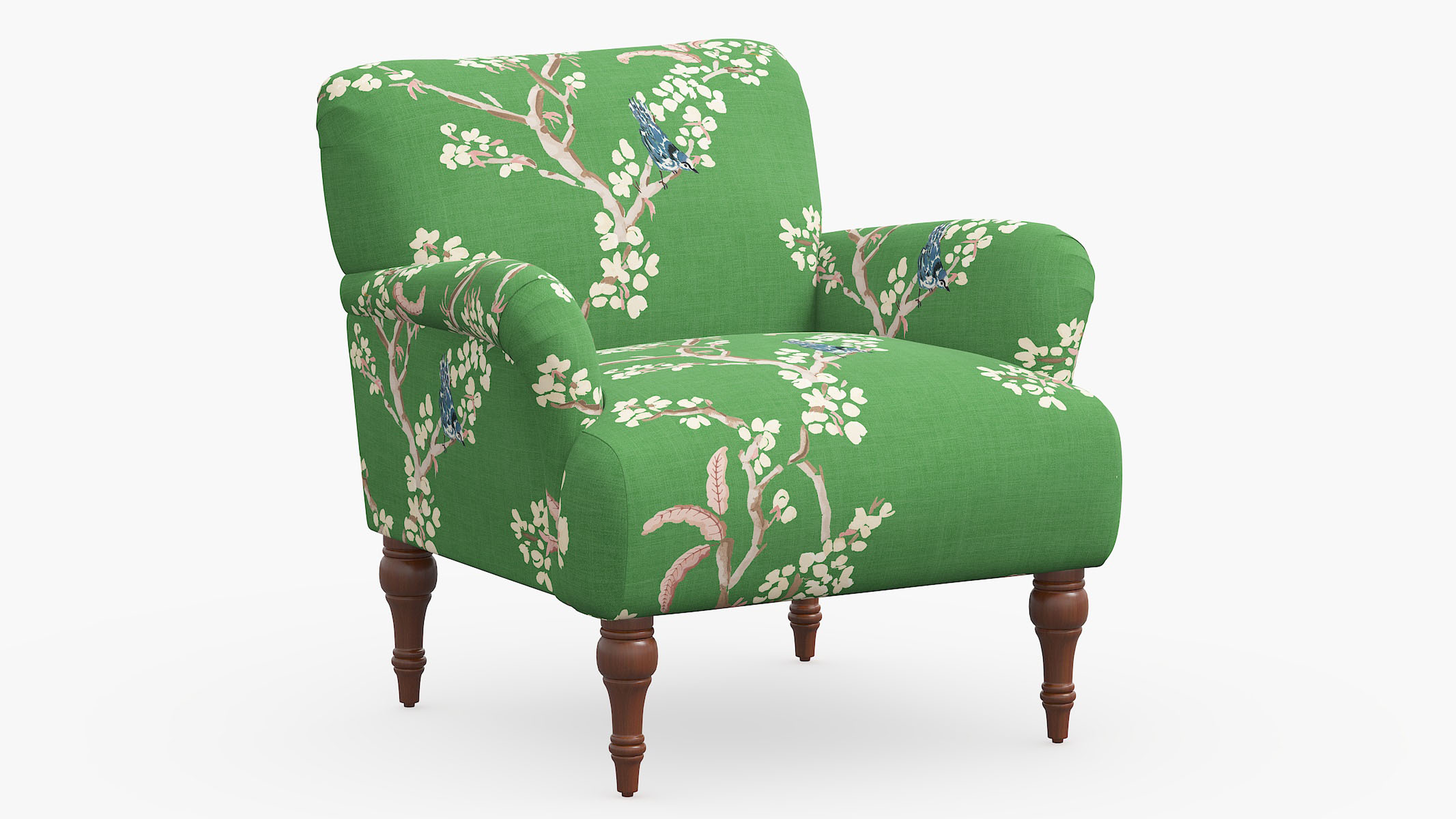 Traditional Accent Chair, Jade Cherry Blossom, Espresso - The Inside