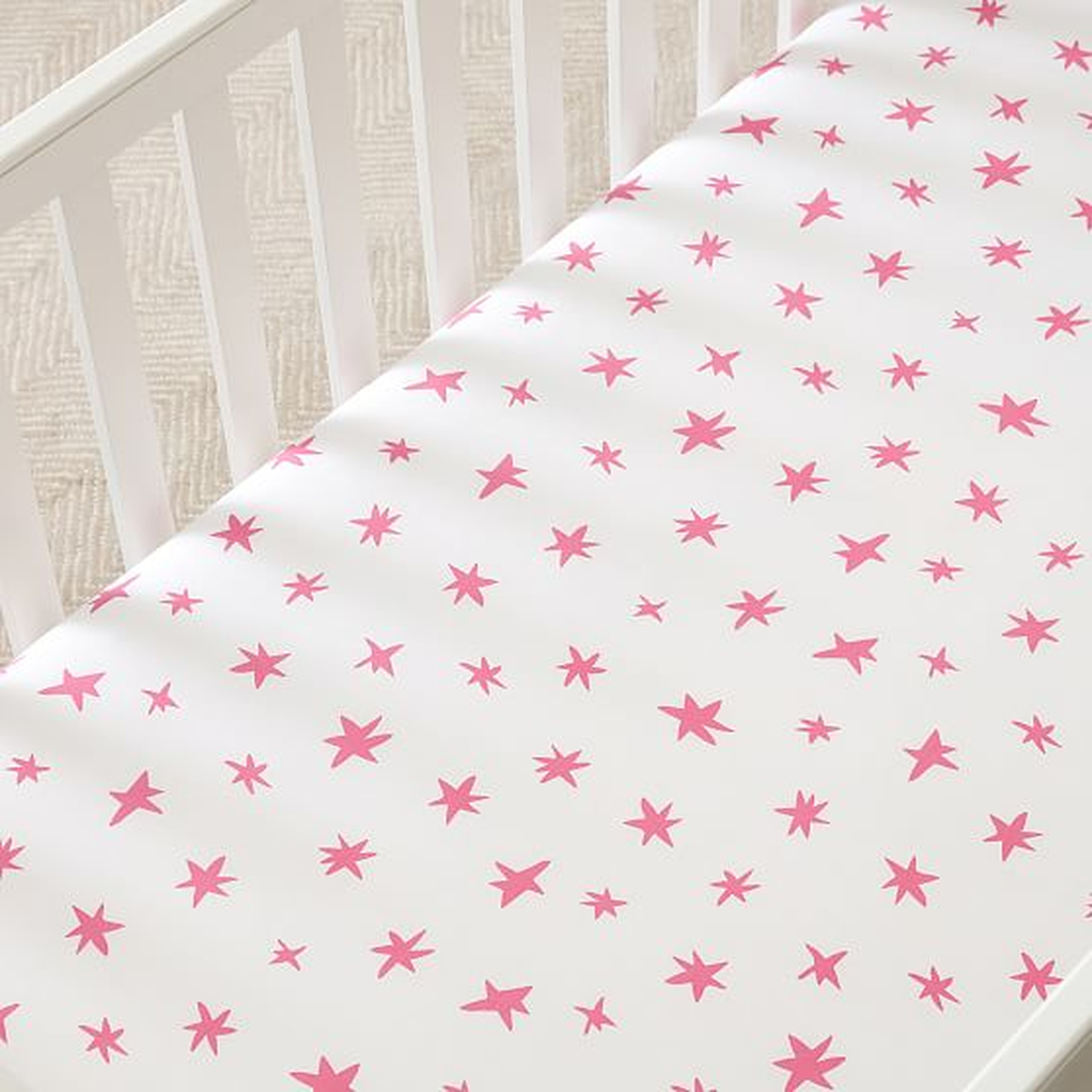 Scandi Starburst Crib Fitted Sheet, Bright Pink, WE Kids - West Elm