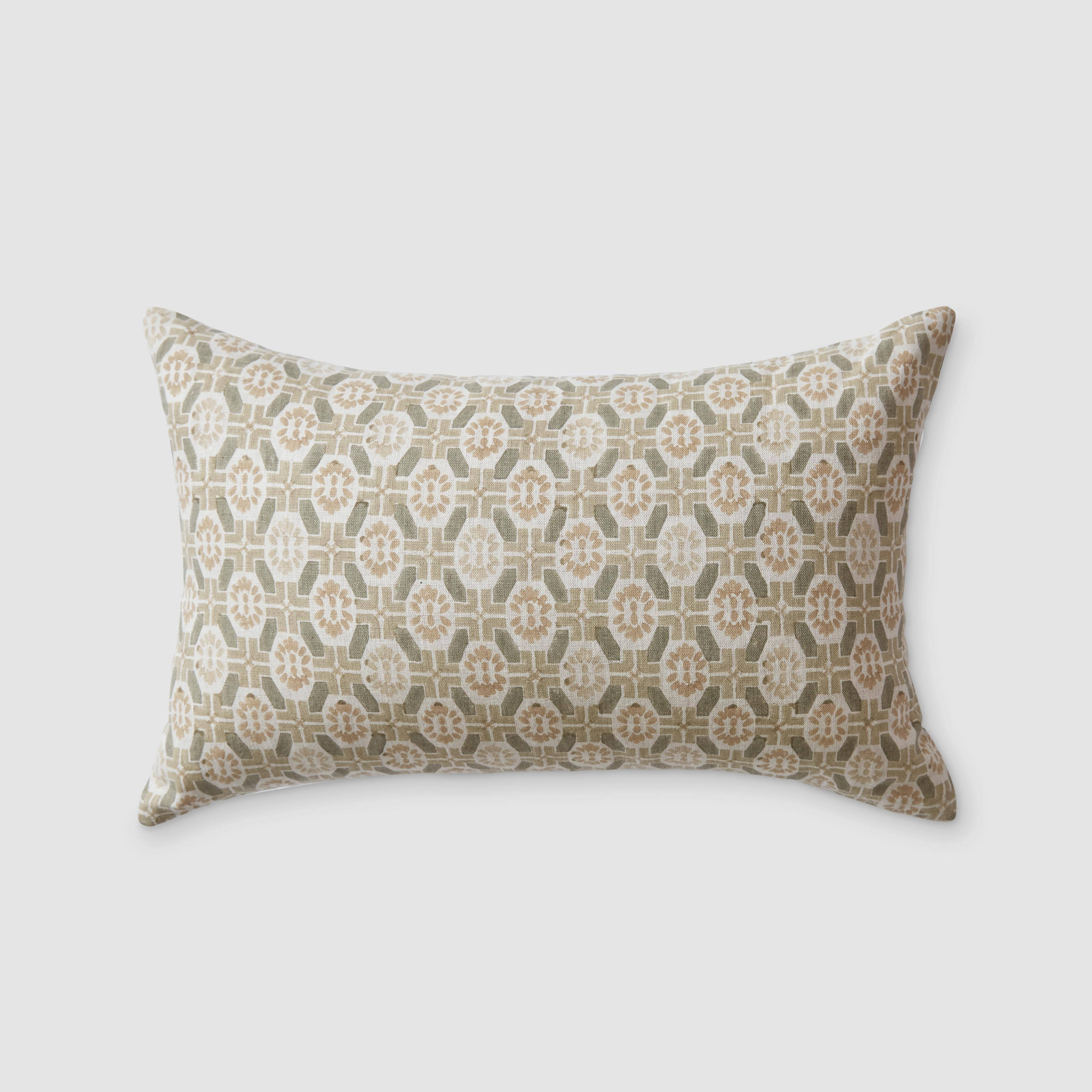 The Citizenry Ayana Block Print Lumbar Pillow | 12" x 20" | Sage - The Citizenry