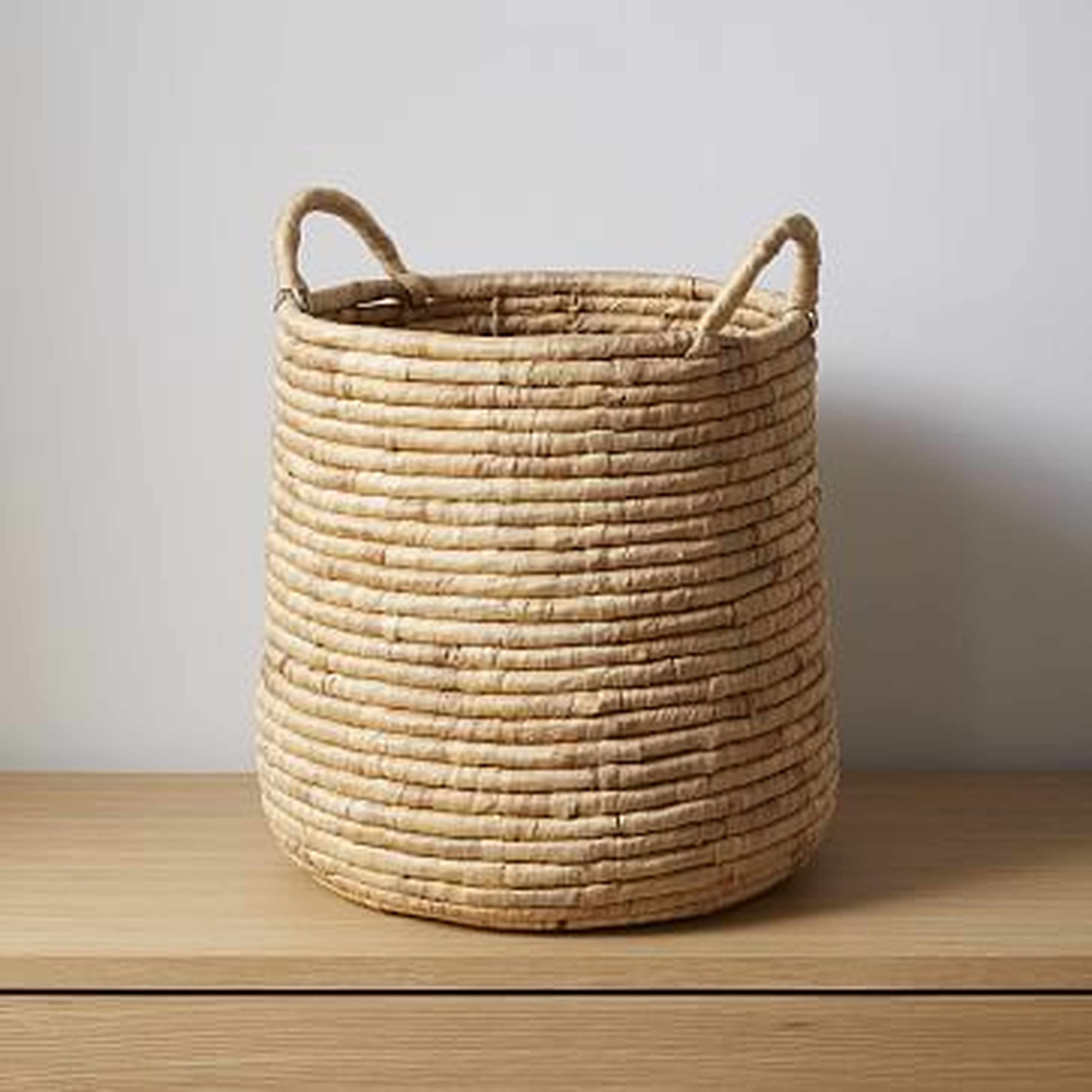 Woven Seagrass, Round Handle, Baskets, Natural, Tall, 16.1"D x 15.7"H - West Elm