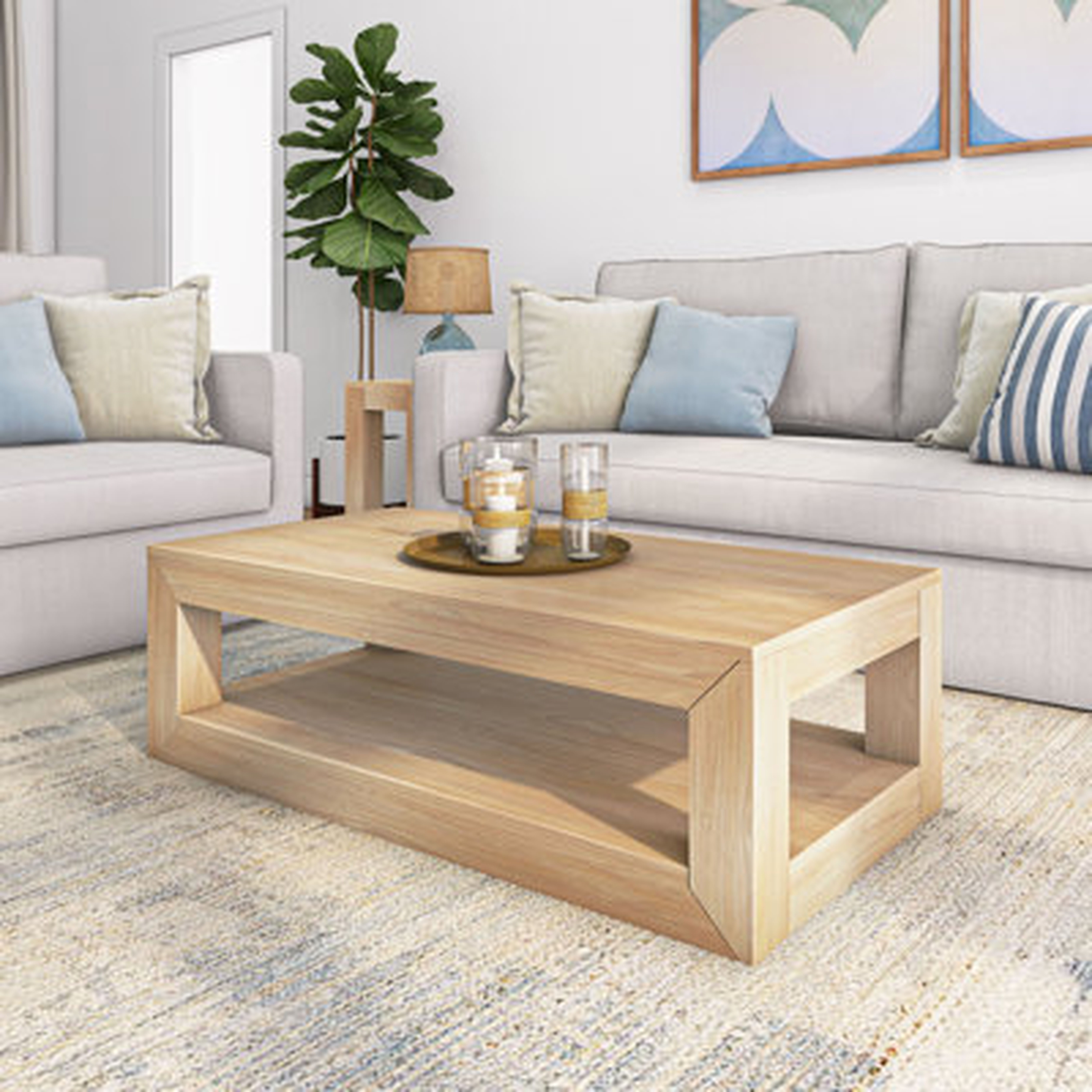 Modern Rectangular Coffee Table With Bottom Shelf (48In X 24In / 1220Mm X 610Mm), Blonde Wirebrush - Wayfair