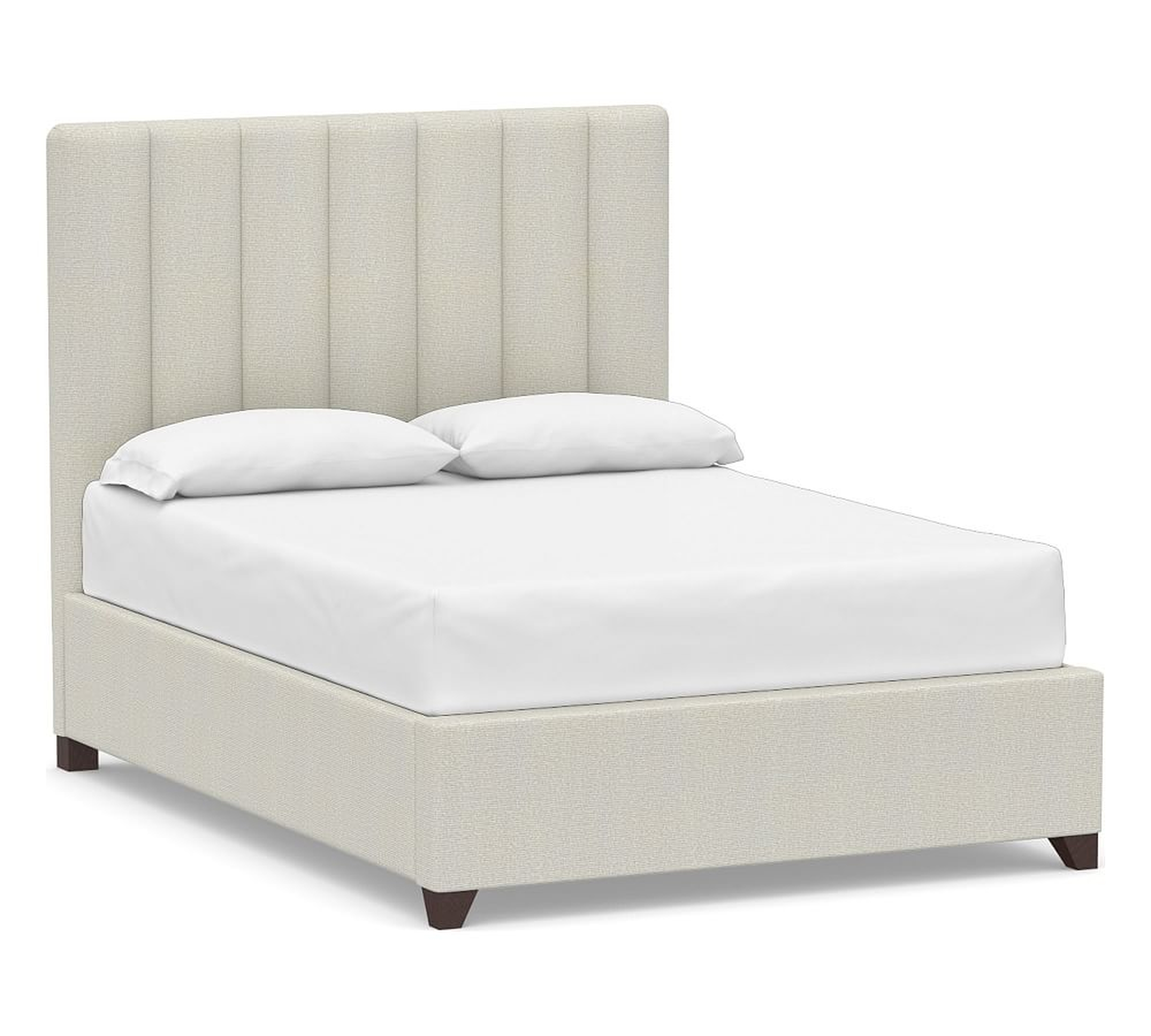 Kira Channel Tufted Upholstered Bed, California King, Performance Heathered Basketweave Dove - Pottery Barn