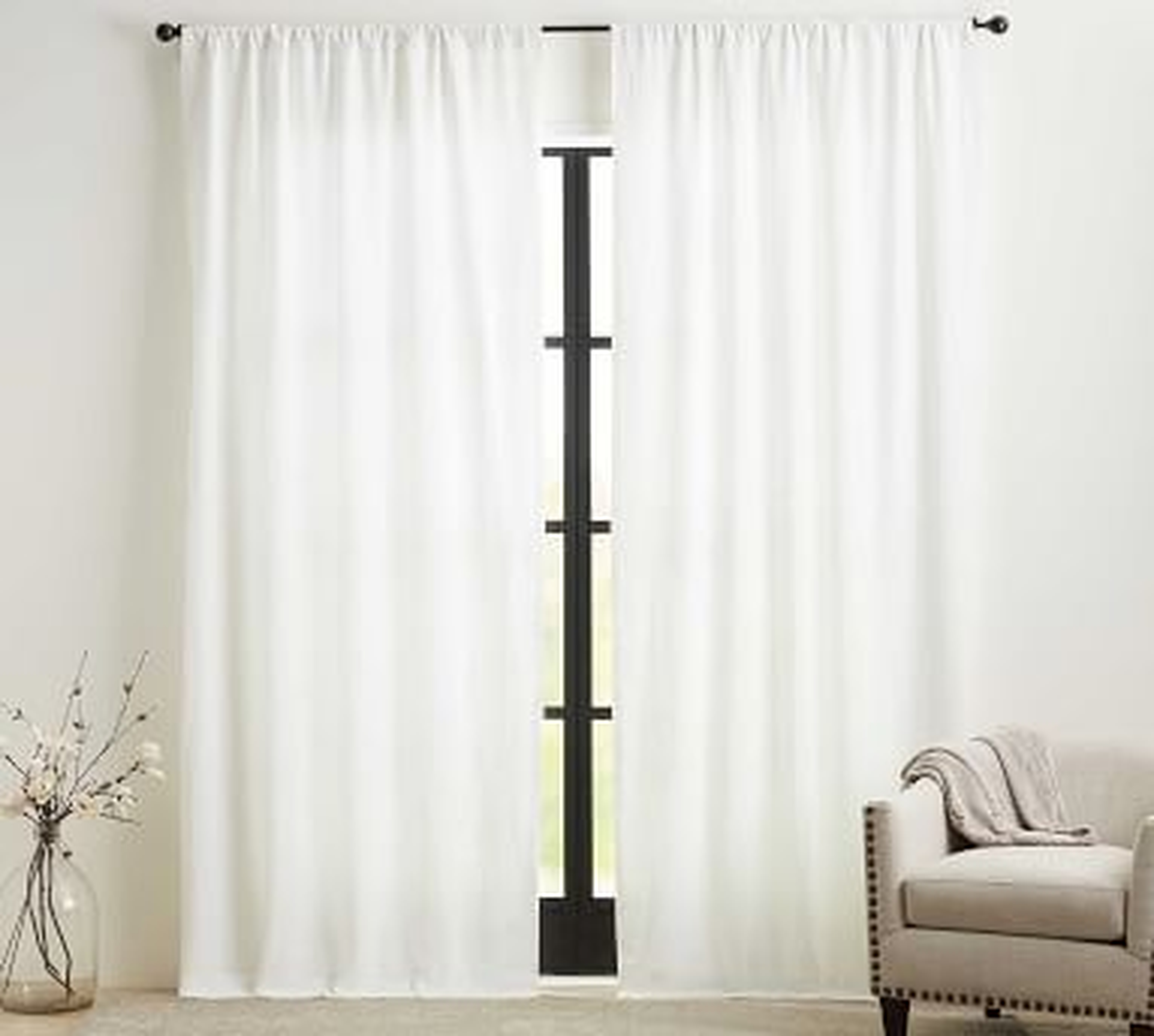 Custom Belgian Flax Linen Rod Pocket Blackout Curtain, White, 66 x 96" - Pottery Barn