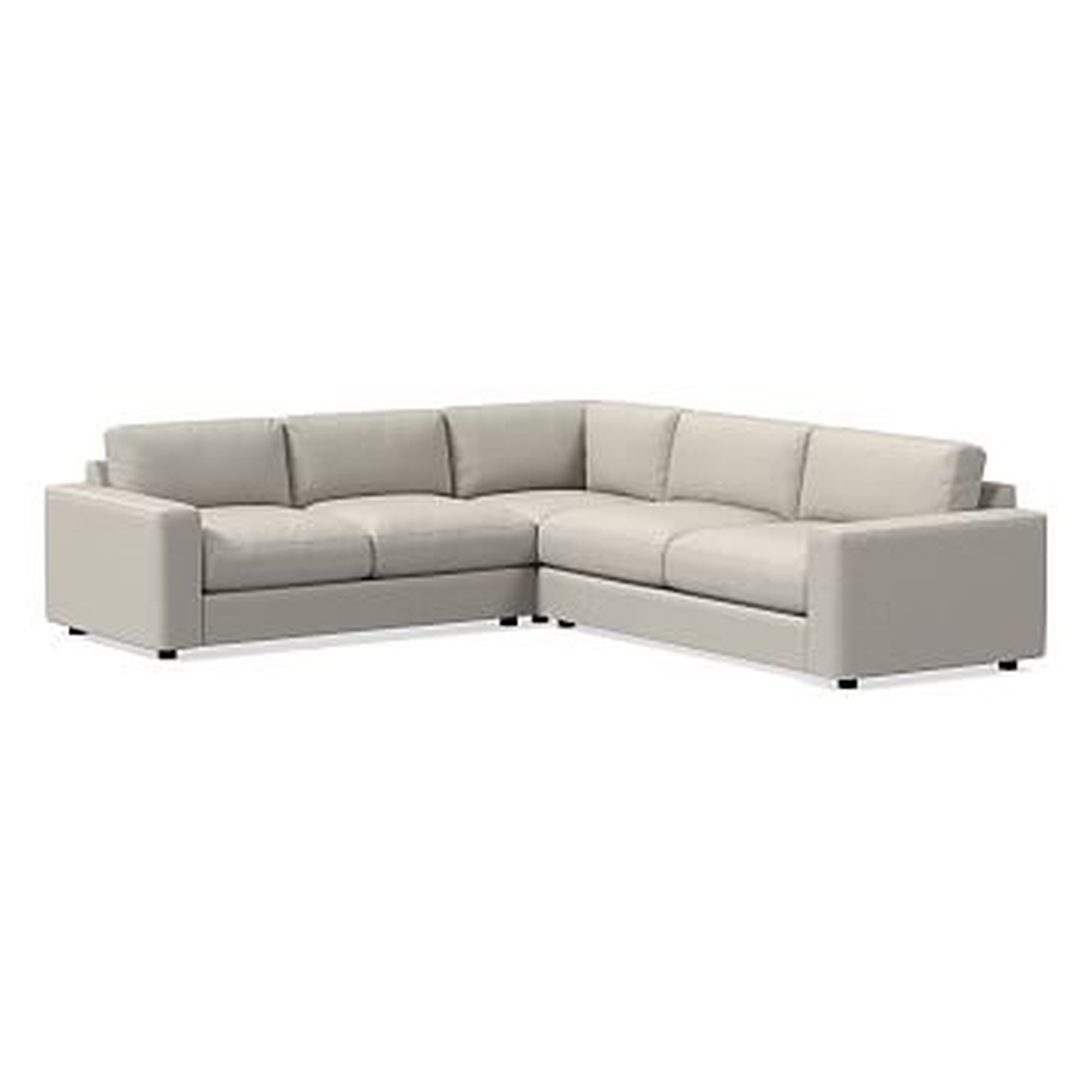 Urban Sectional Set 08: Left Arm 2 Seater Sofa, Corner, Right Arm 3 Seater Sofa, Down Blend, Performance Twill, Dove, Concealed Supports - West Elm