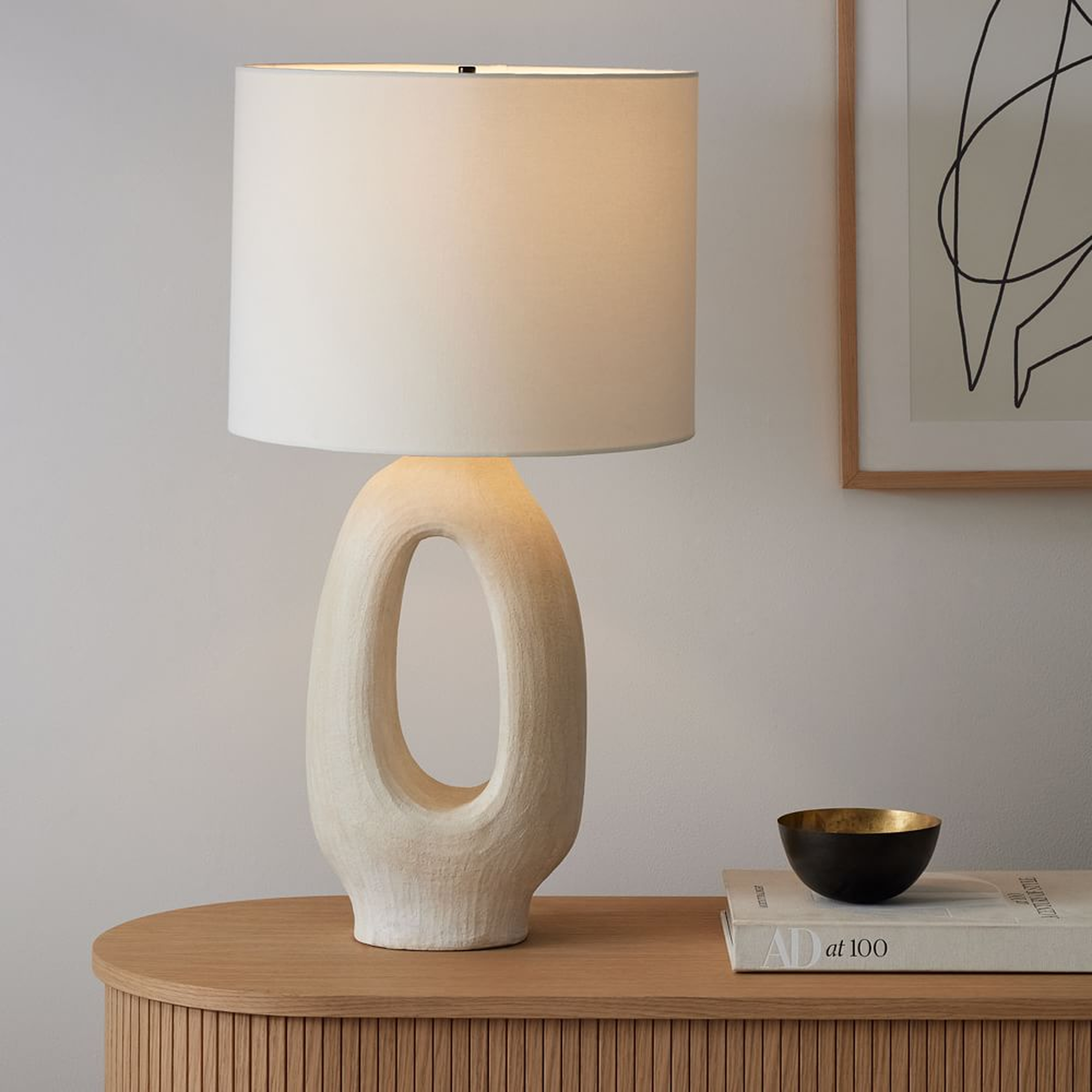 Chamber Ceramic Table Lamp, 30", White/White Linen, S/2 - West Elm