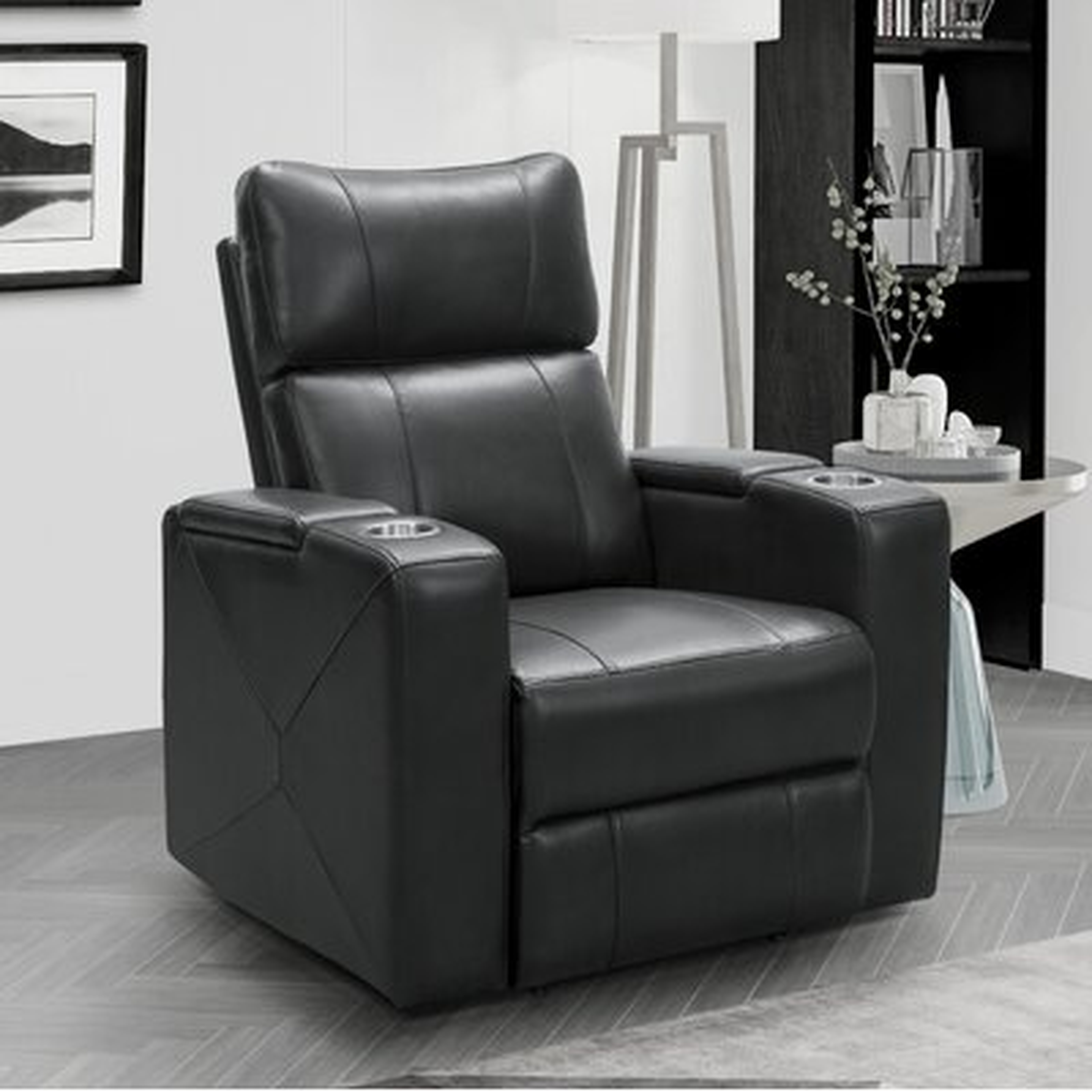 Mason 36" Wide Faux Leather Power Recliner Home Theater Individual Seat with Cup Holder - Wayfair