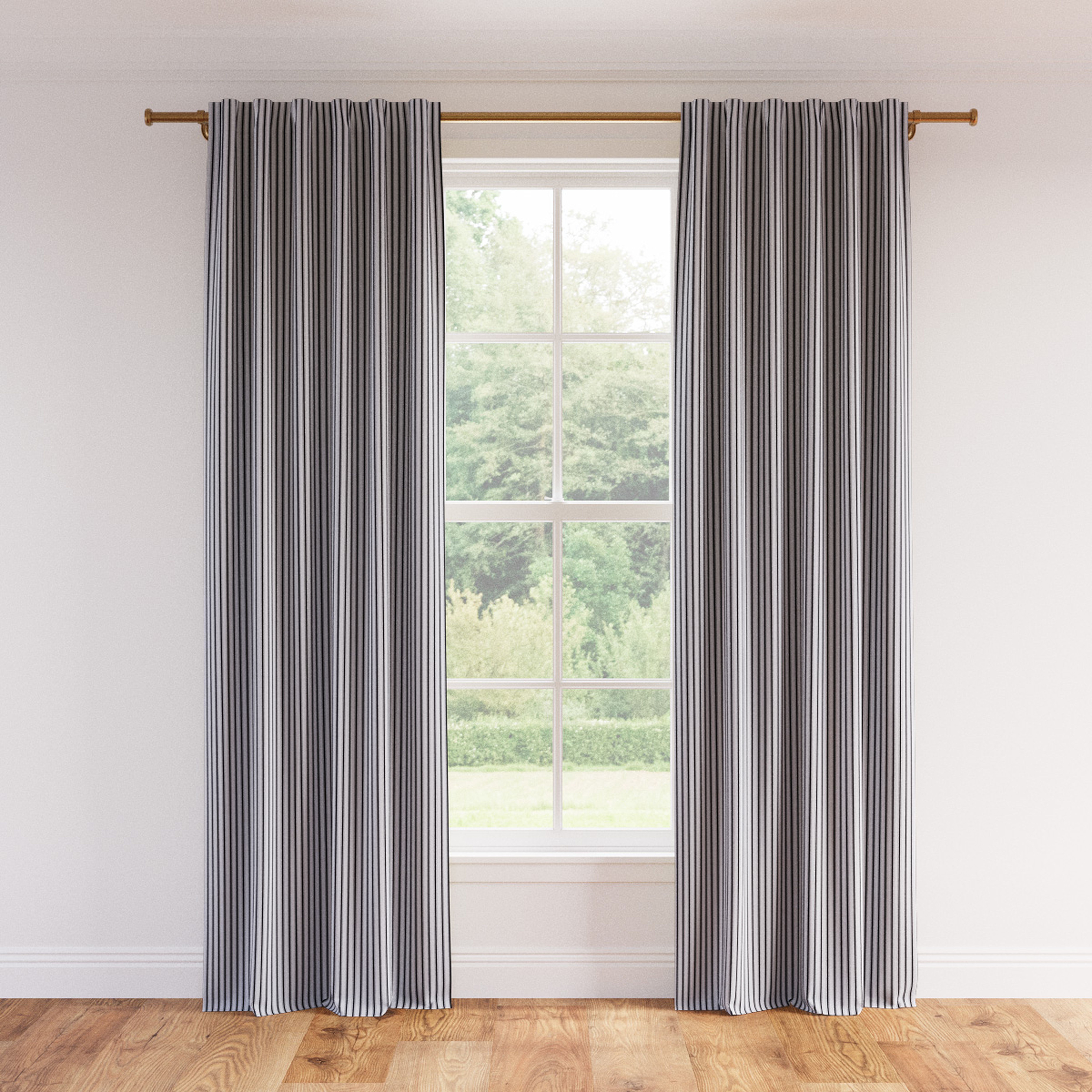 Printed Linen Curtain, Black Classic Ticking Stripe, 50" x 84", Unlined - The Inside