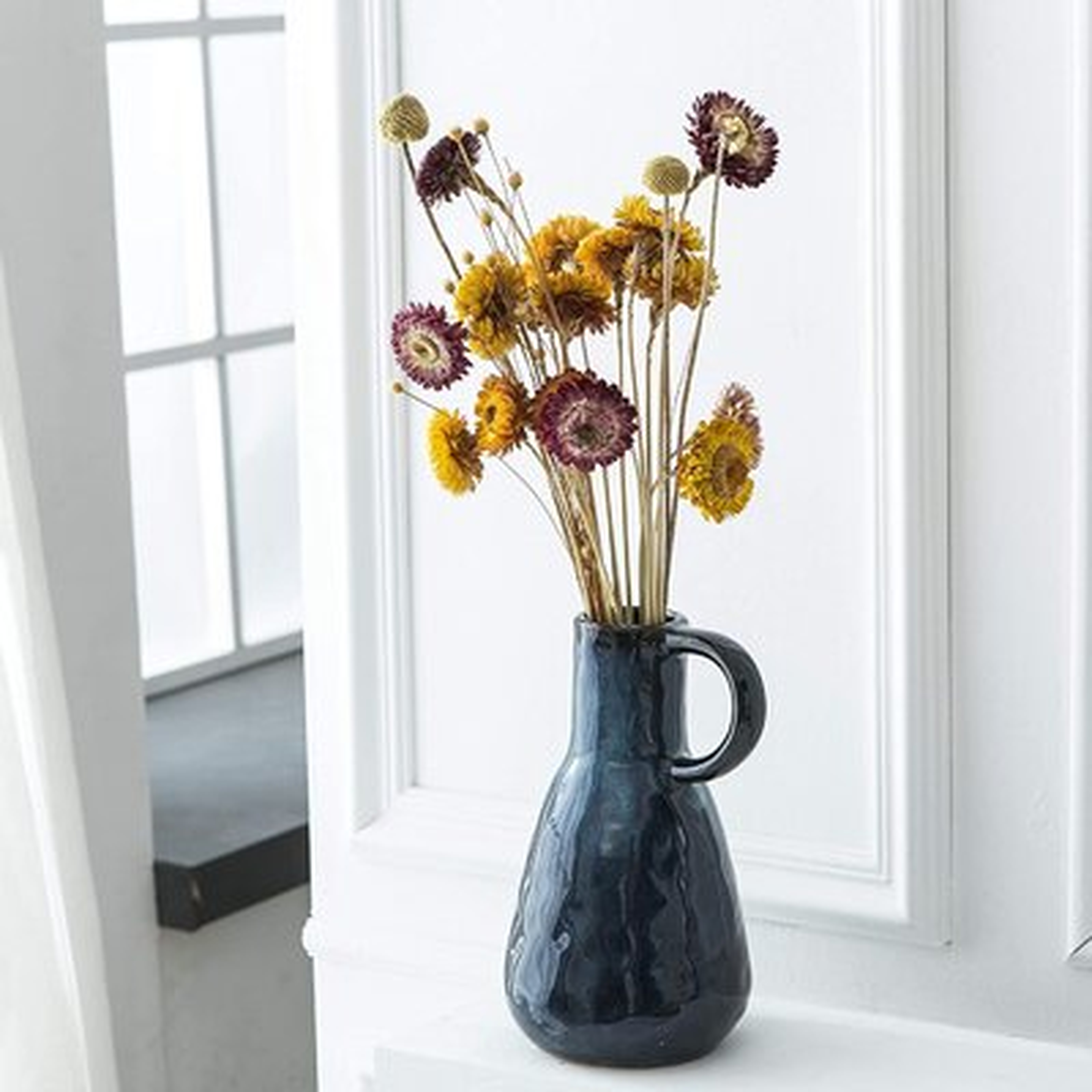 Ceramic Vase, Decorative Vases, Glazed Blue Flower Vases With Handle For Home Décor, Centerpieces, Kitchen, Office, Wedding Or Living Room, Blue Color - Wayfair