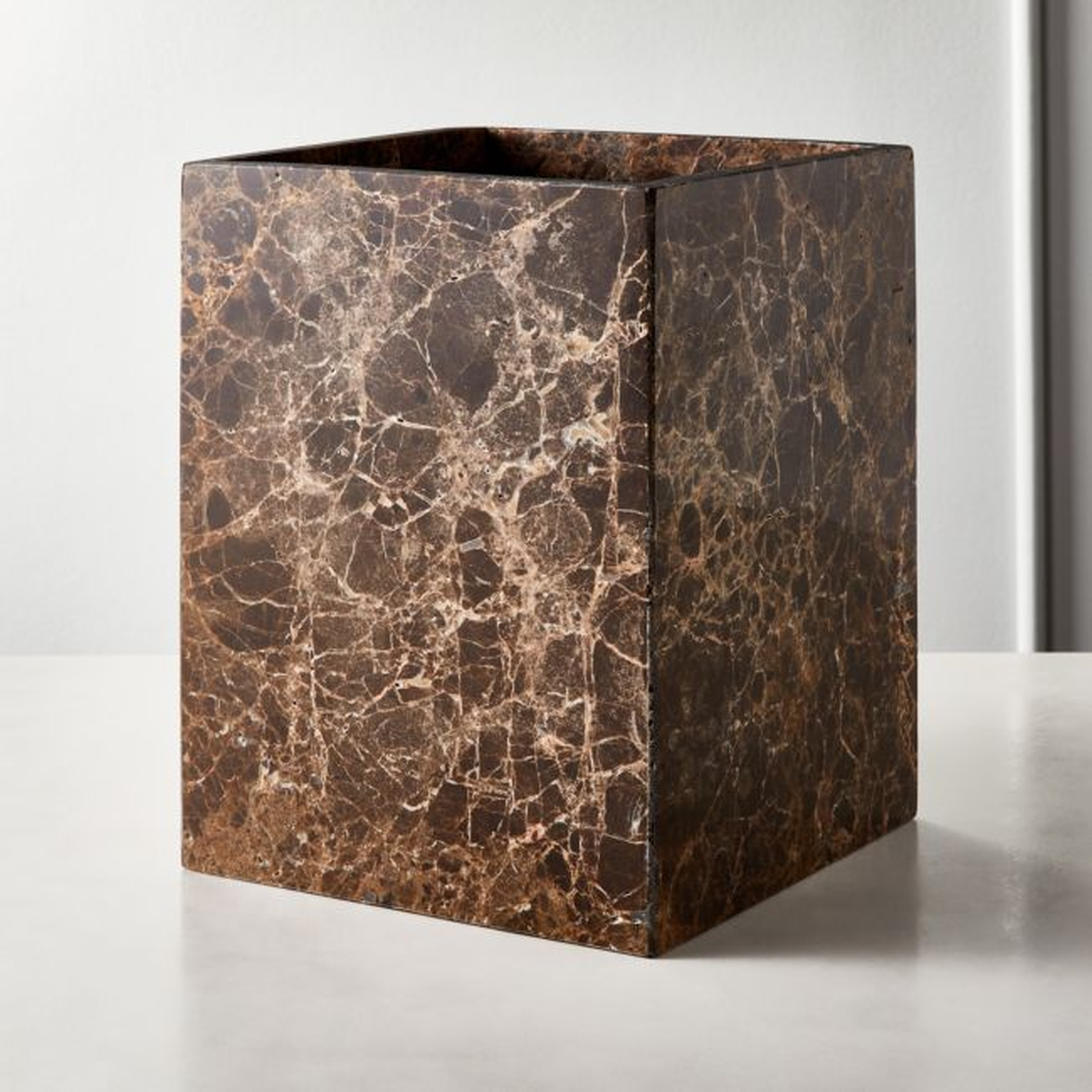 Charlemagne Brown Marble Wastecan - CB2