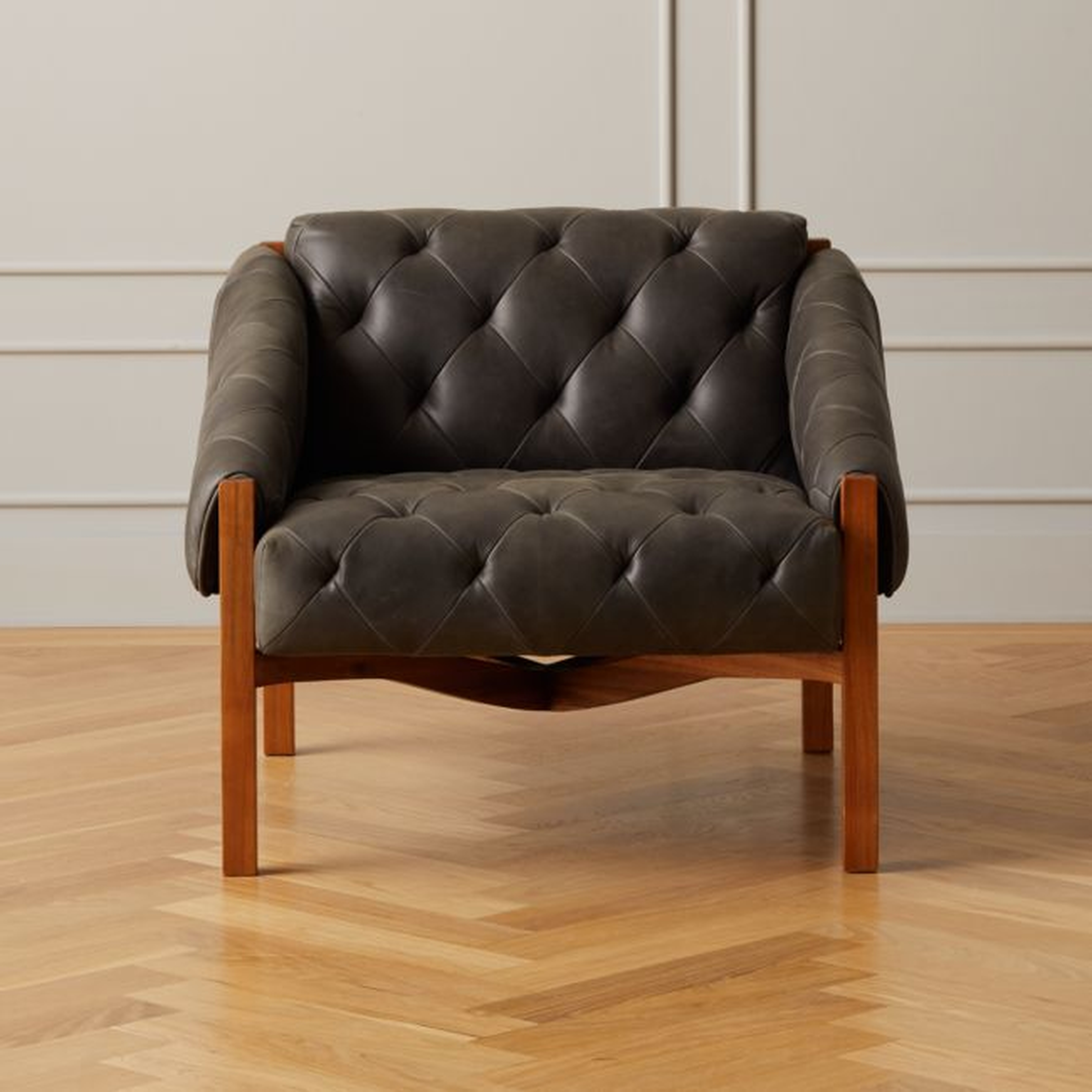 Abruzzo Charcoal Leather Tufted Chair - CB2