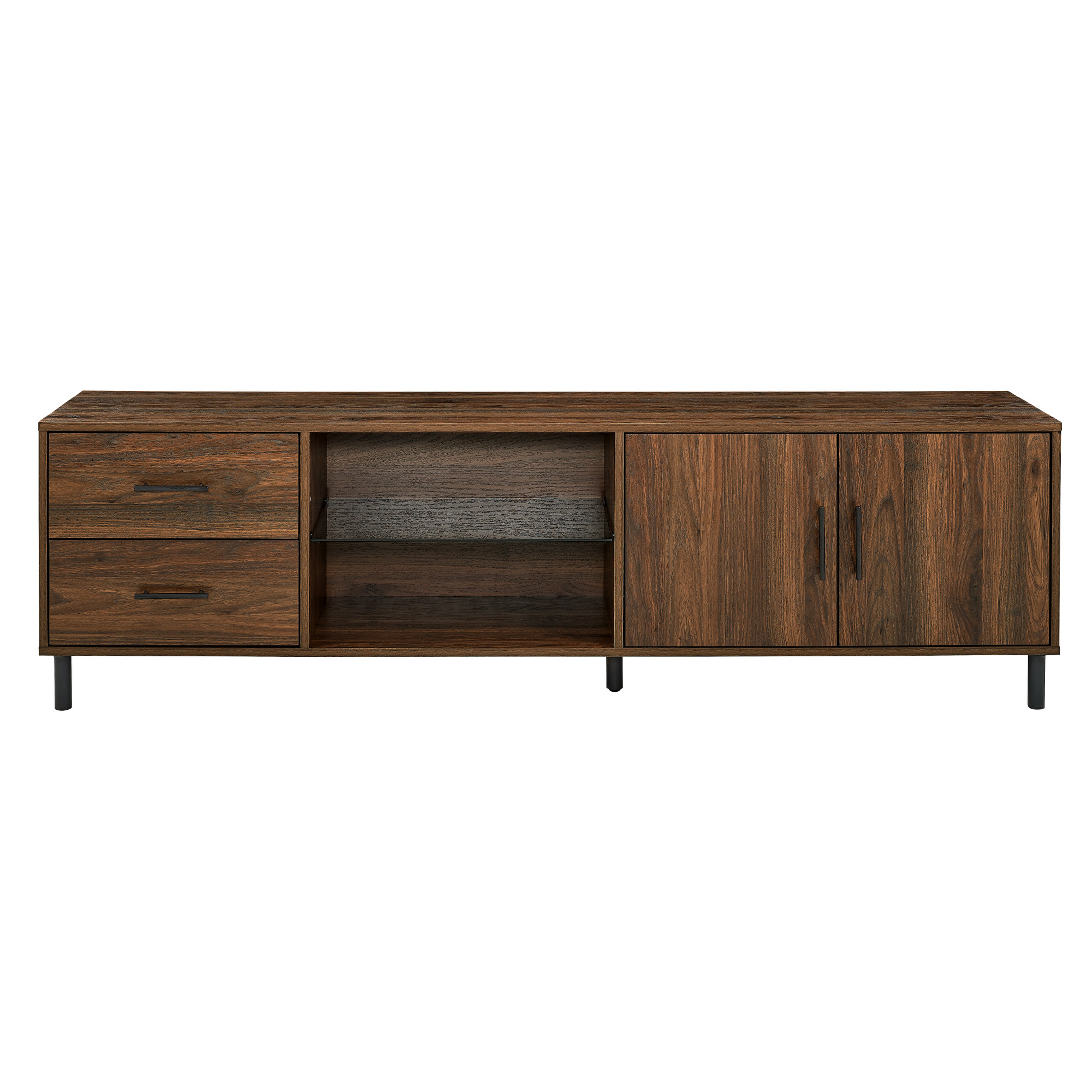 Draper 70" Modern Low Profile TV Console - Dark Walnut - Walker Edison