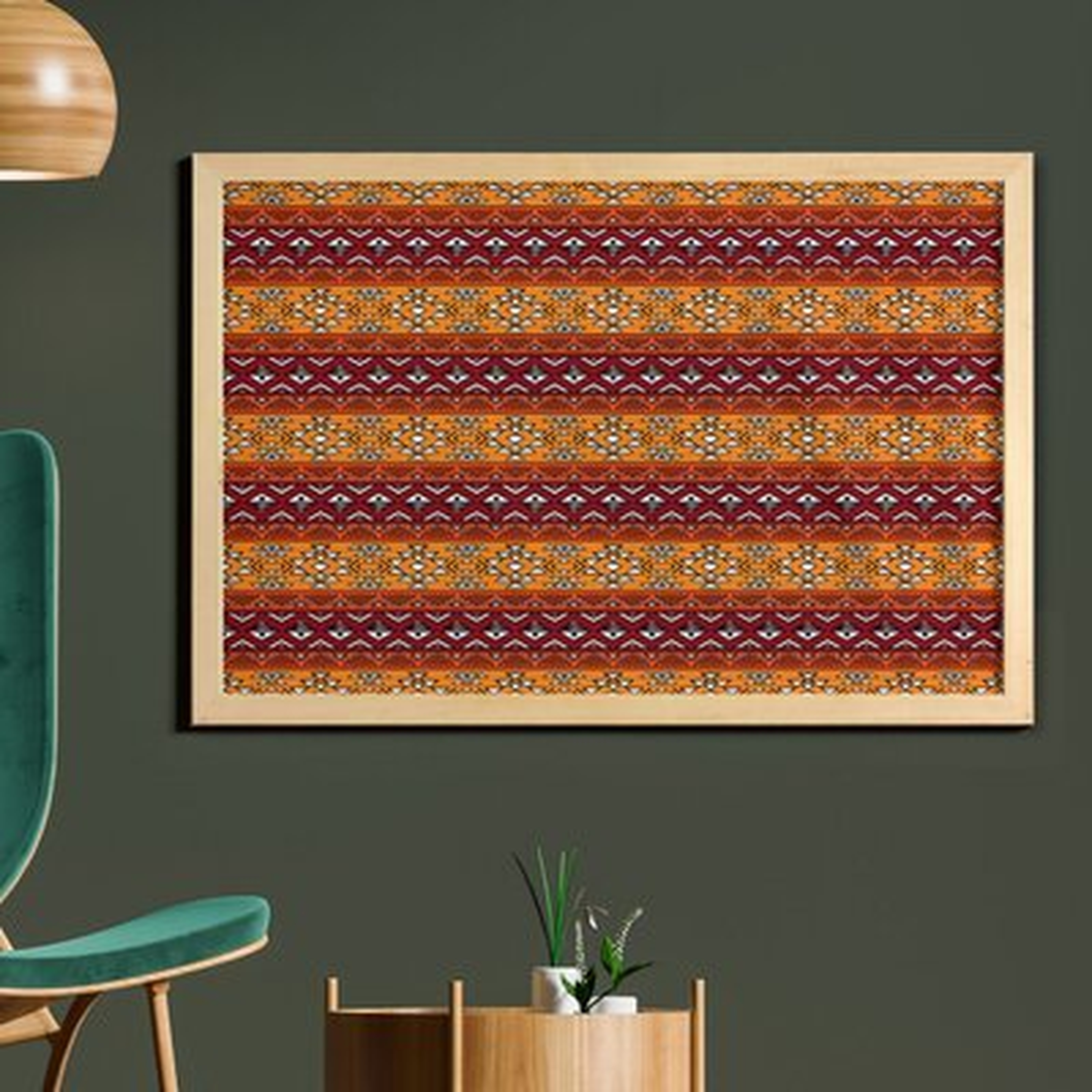 Ambesonne Tribal Wall Art With Frame, Maya Inspired Horizontal Esoteric Latin Inspired Geometric Pattern Print, Printed Fabric Poster For Bathroom Living Room Dorms, 35" X 23", Ruby Apricot - Wayfair