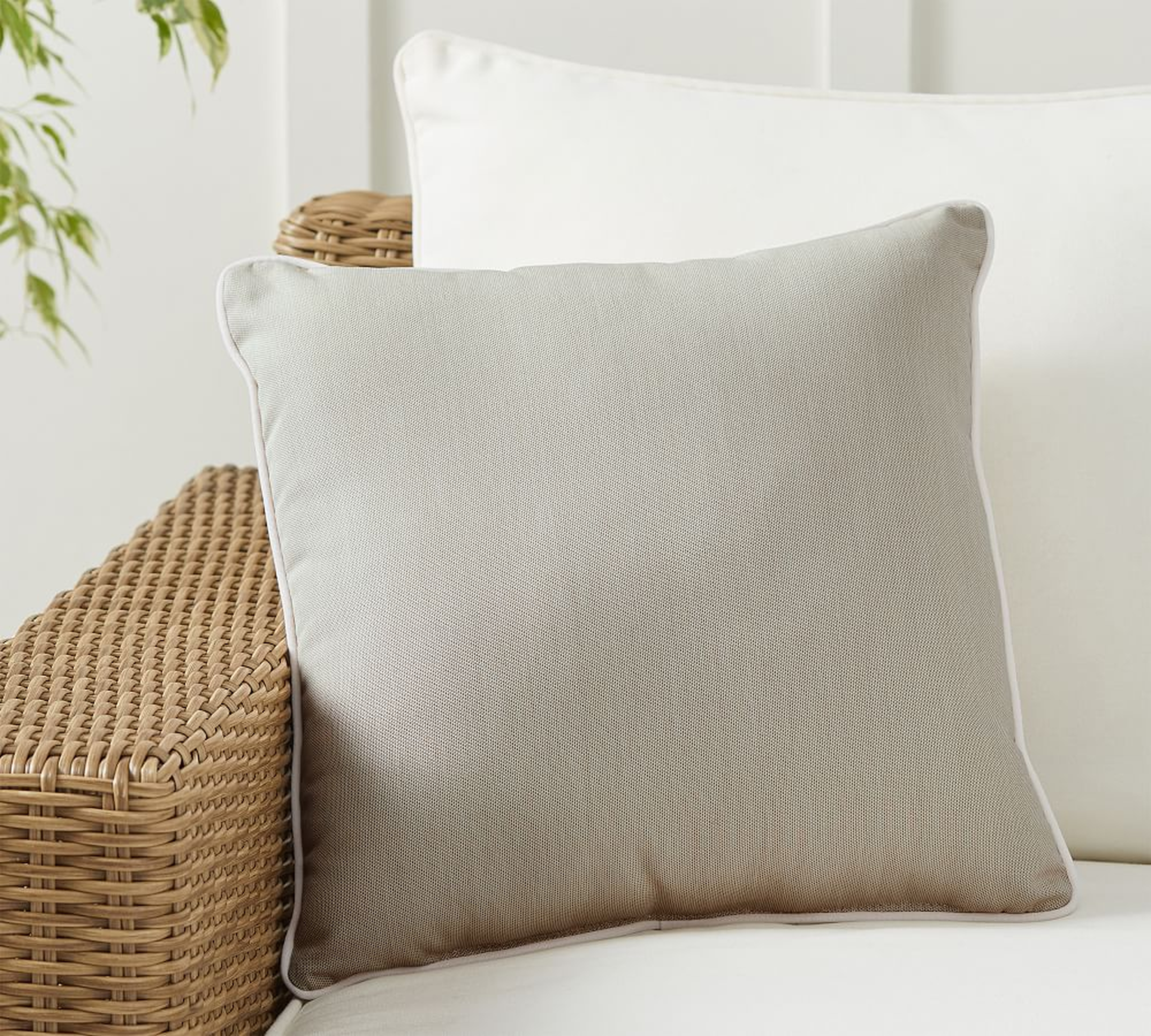 Sunbrella(R) Contrast Piped Solid Indoor/Outdoor Pillow, 18 x 18", Ash - Pottery Barn