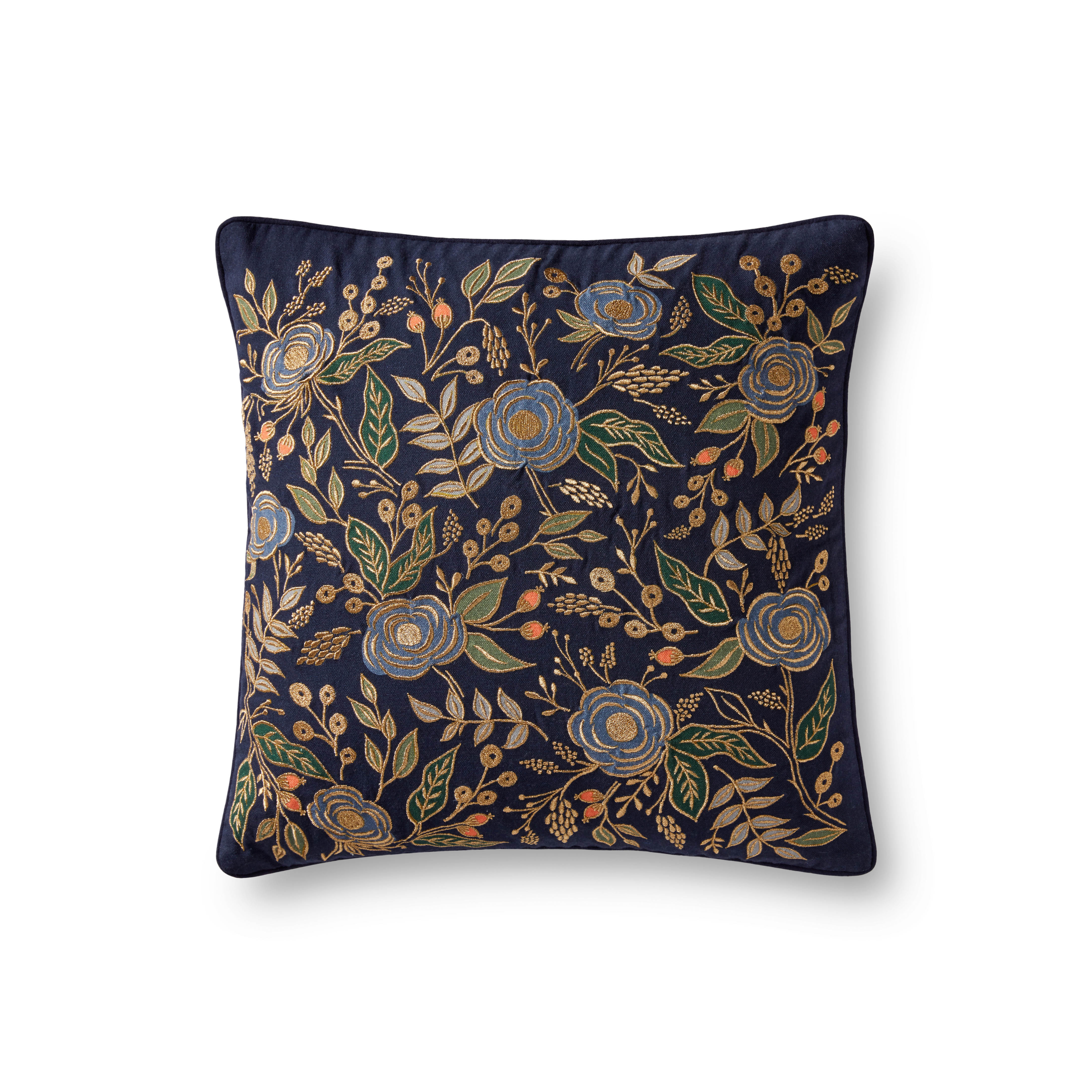 PILLOWS P6073 NAVY / MULTI 18" x 18" Cover Only - Rifle Paper Co. x Loloi
