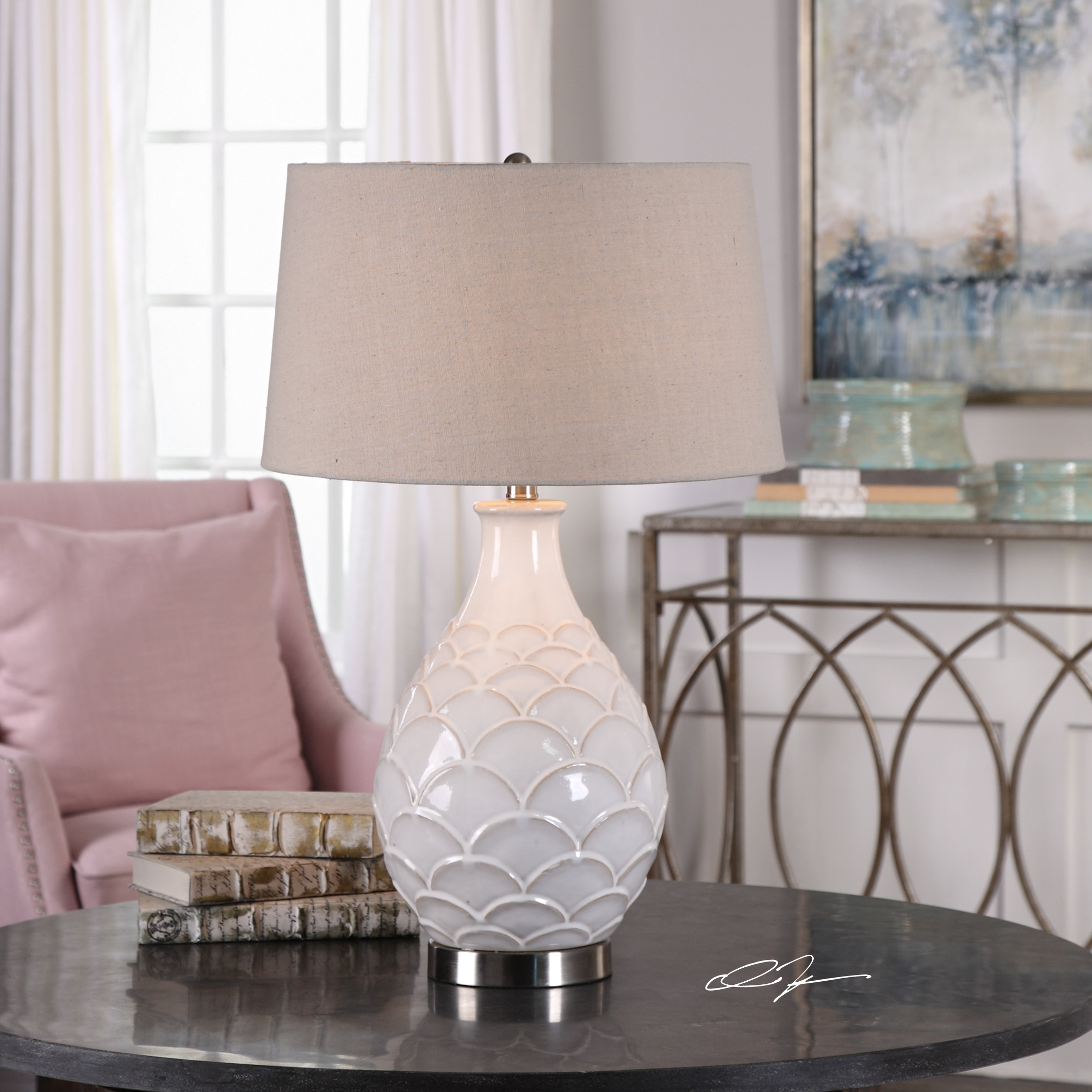 Camellia Glossed White Table Lamp - Hudsonhill Foundry