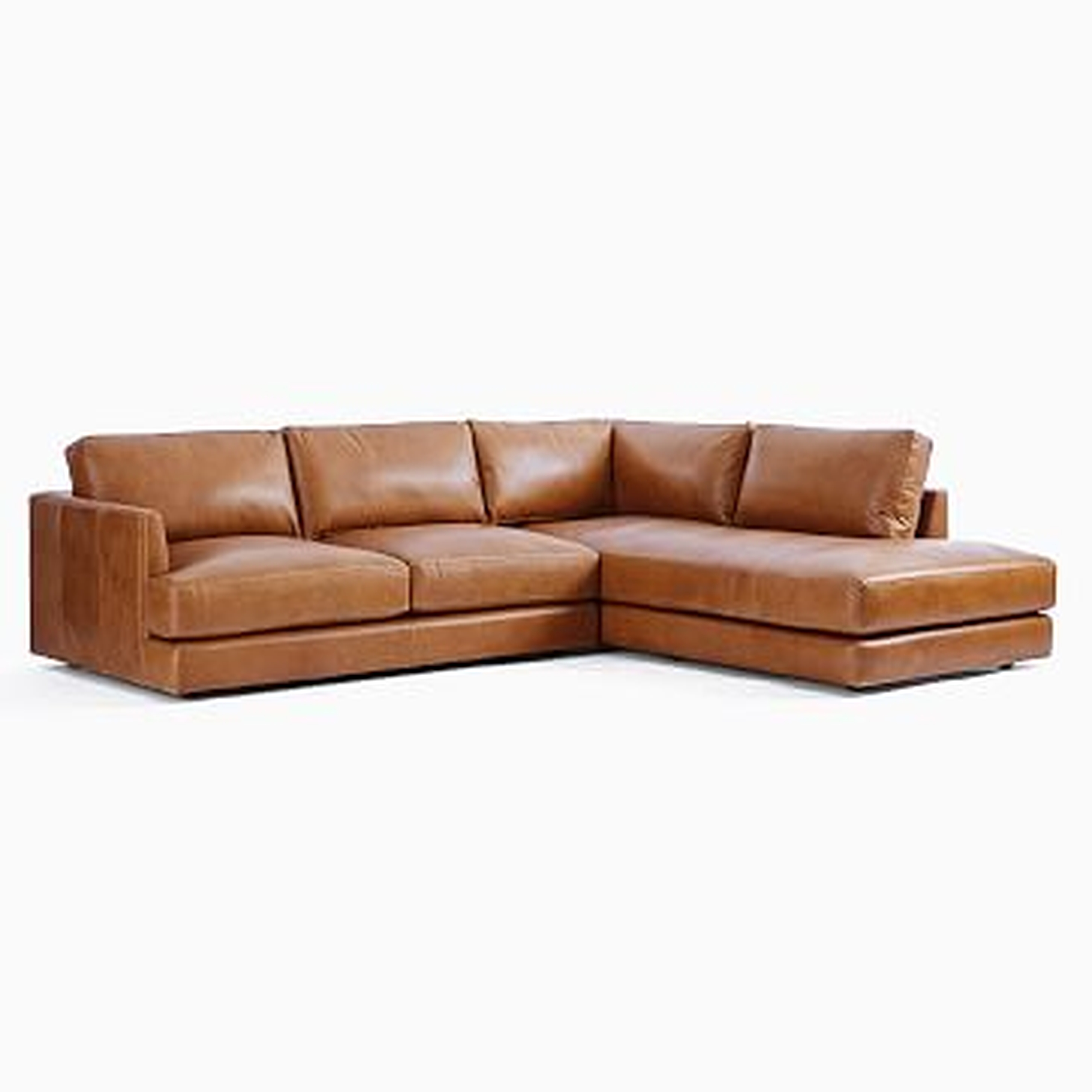 Haven Sectional Set 01: Left Arm Sofa, Right Arm Terminal Chaise, Poly, Saddle Leather, Nut - West Elm