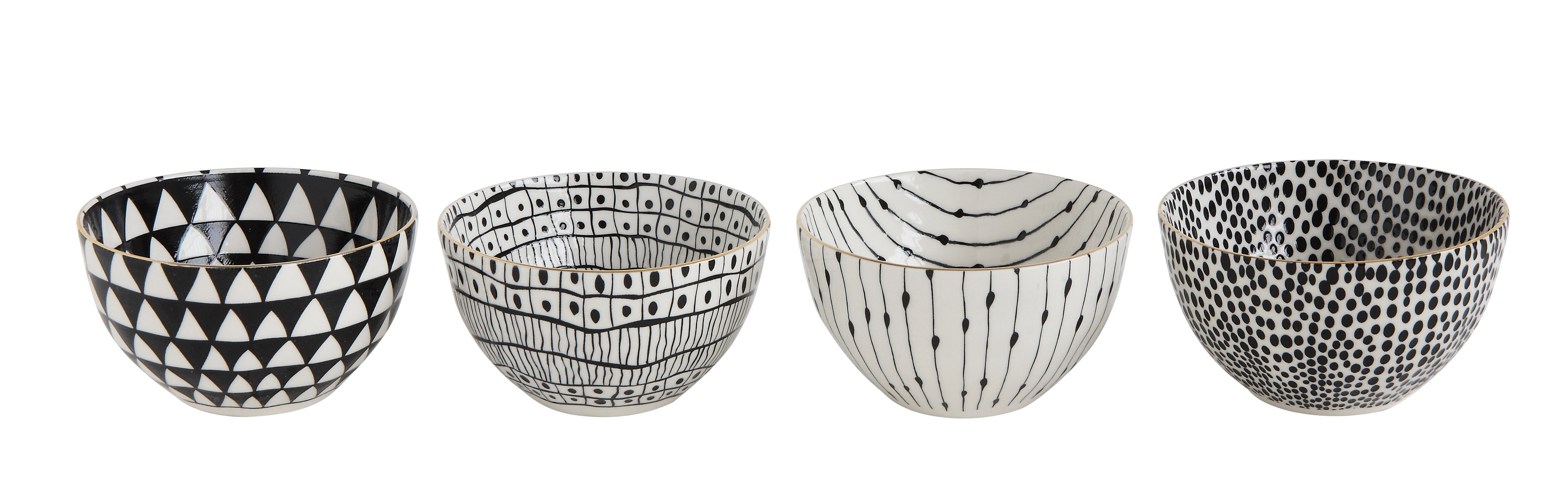 White & Black Bowls with Varying Designs (Set of 4 Designs) - Nomad Home