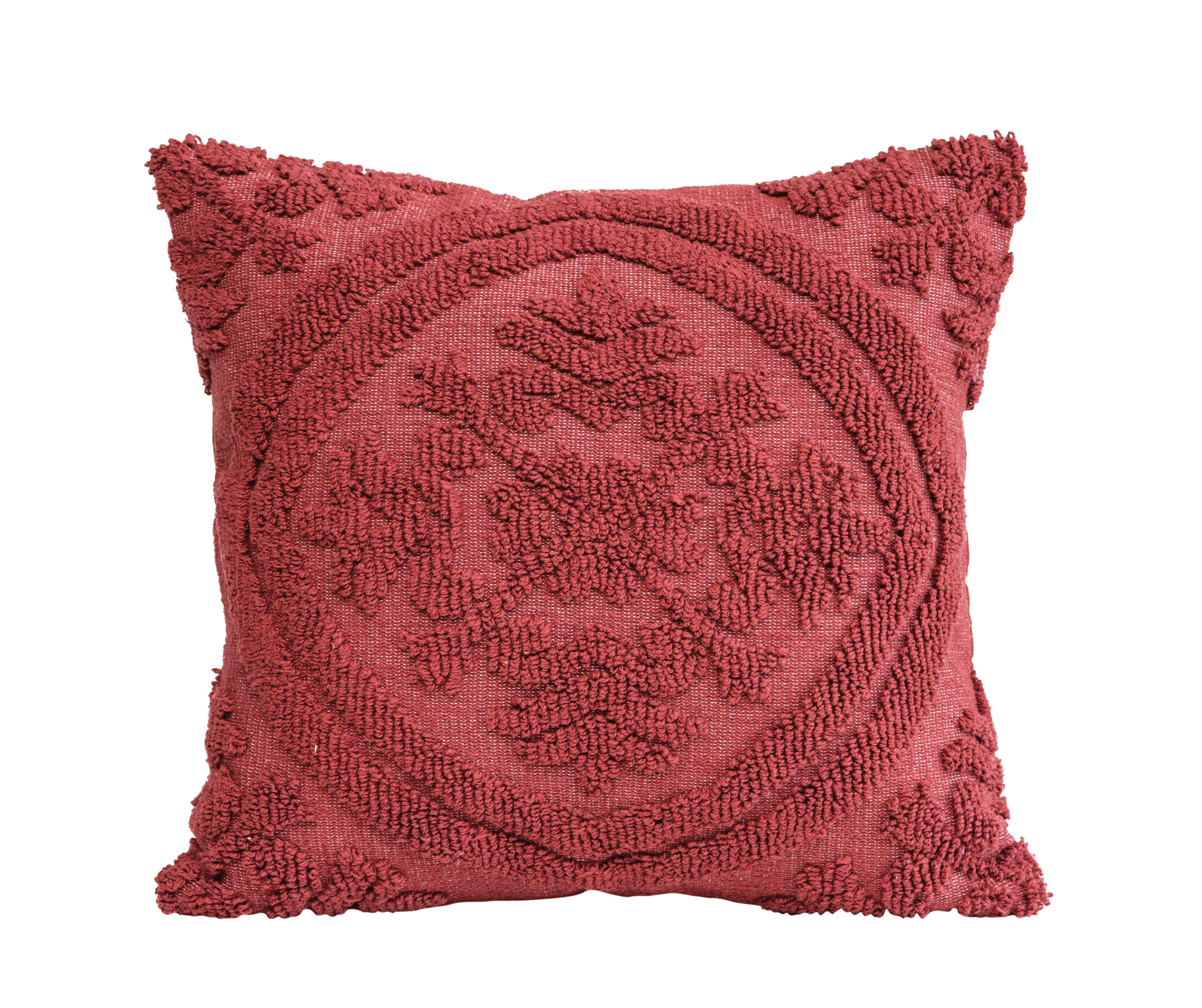 Square Woven Looped Pillow, Burgundy Cotton, 18" x 18" - Moss & Wilder