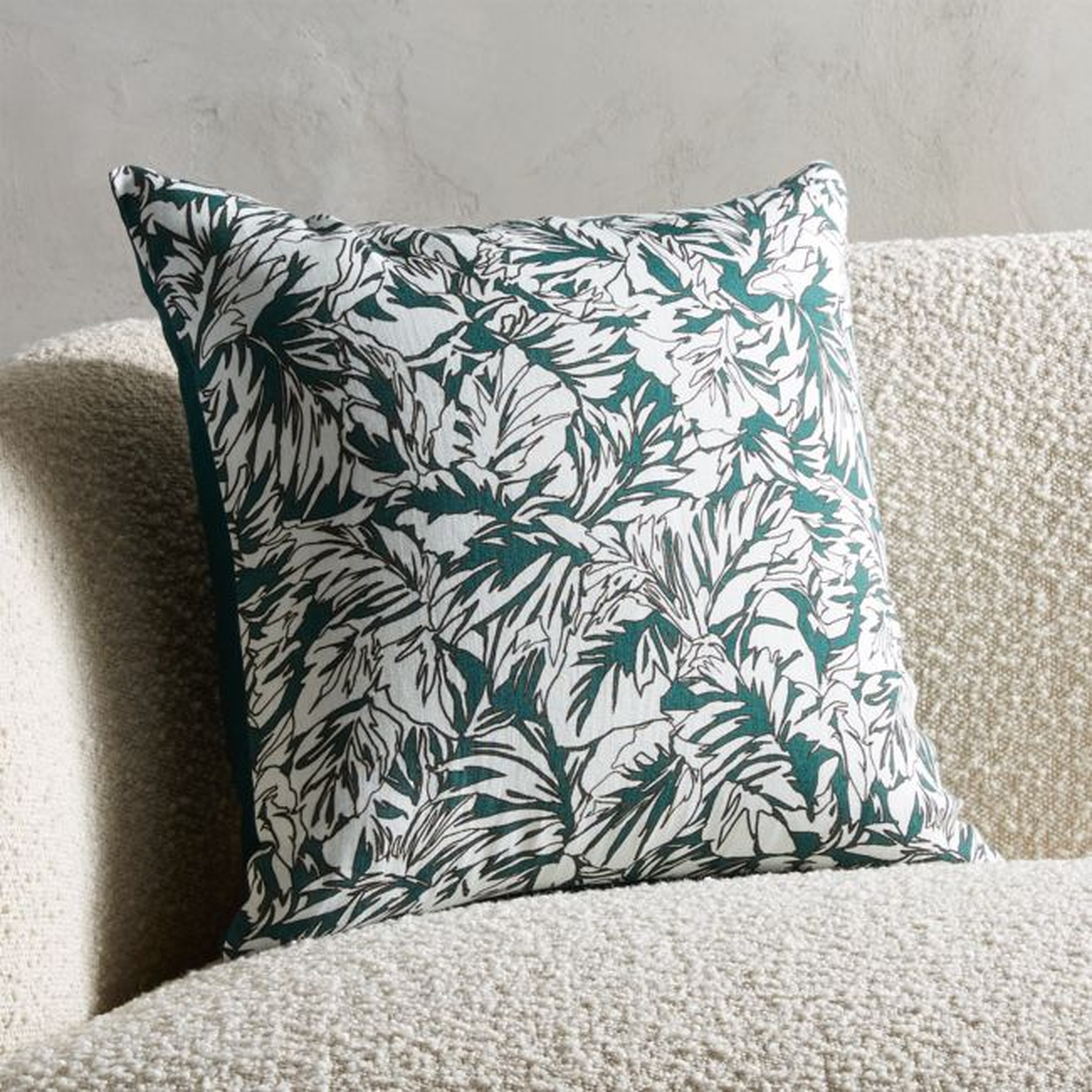 18" Palm Linen Evergreen Pillow with Feather-Down Insert - CB2