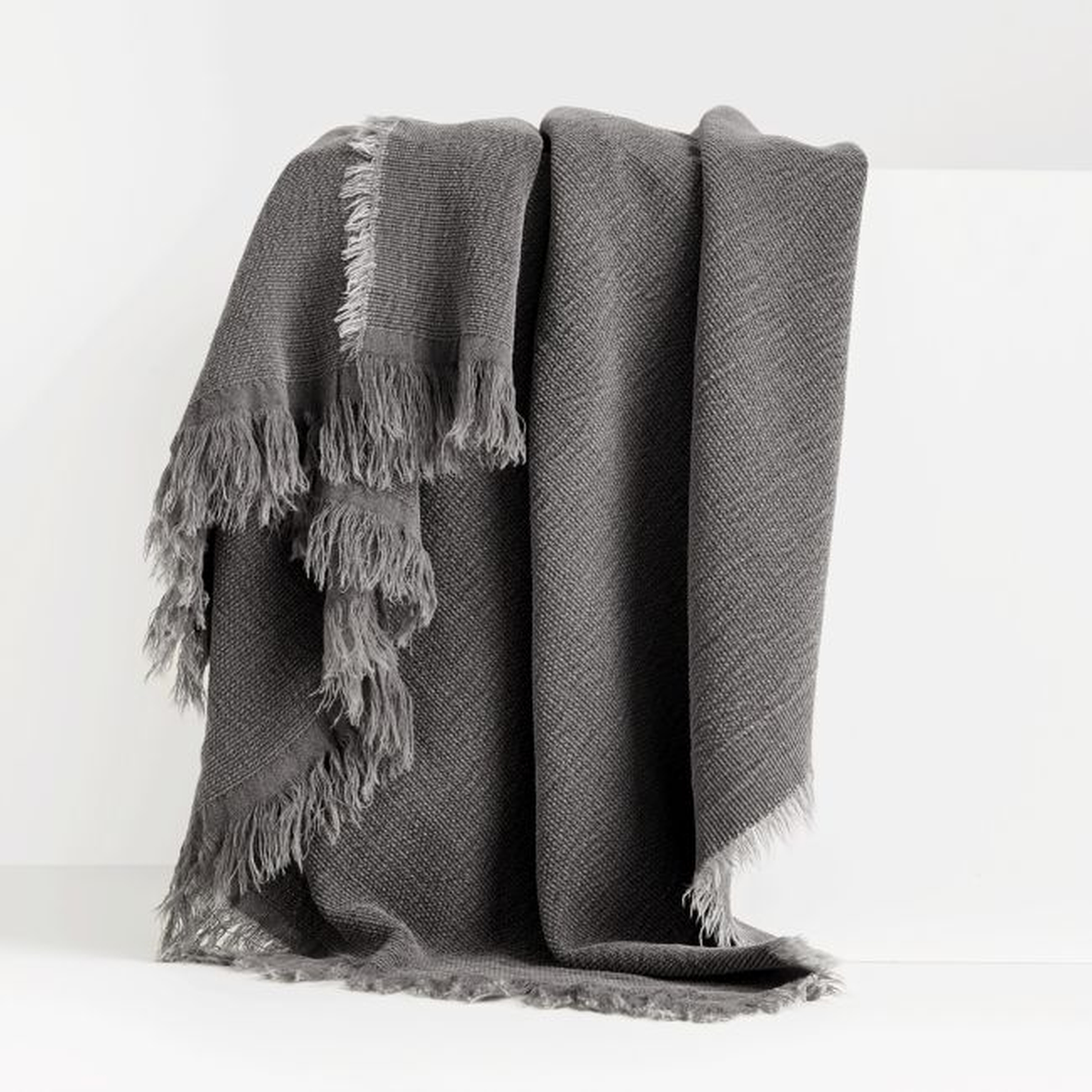 Olind Grey Fringed Throw Blanket - Crate and Barrel