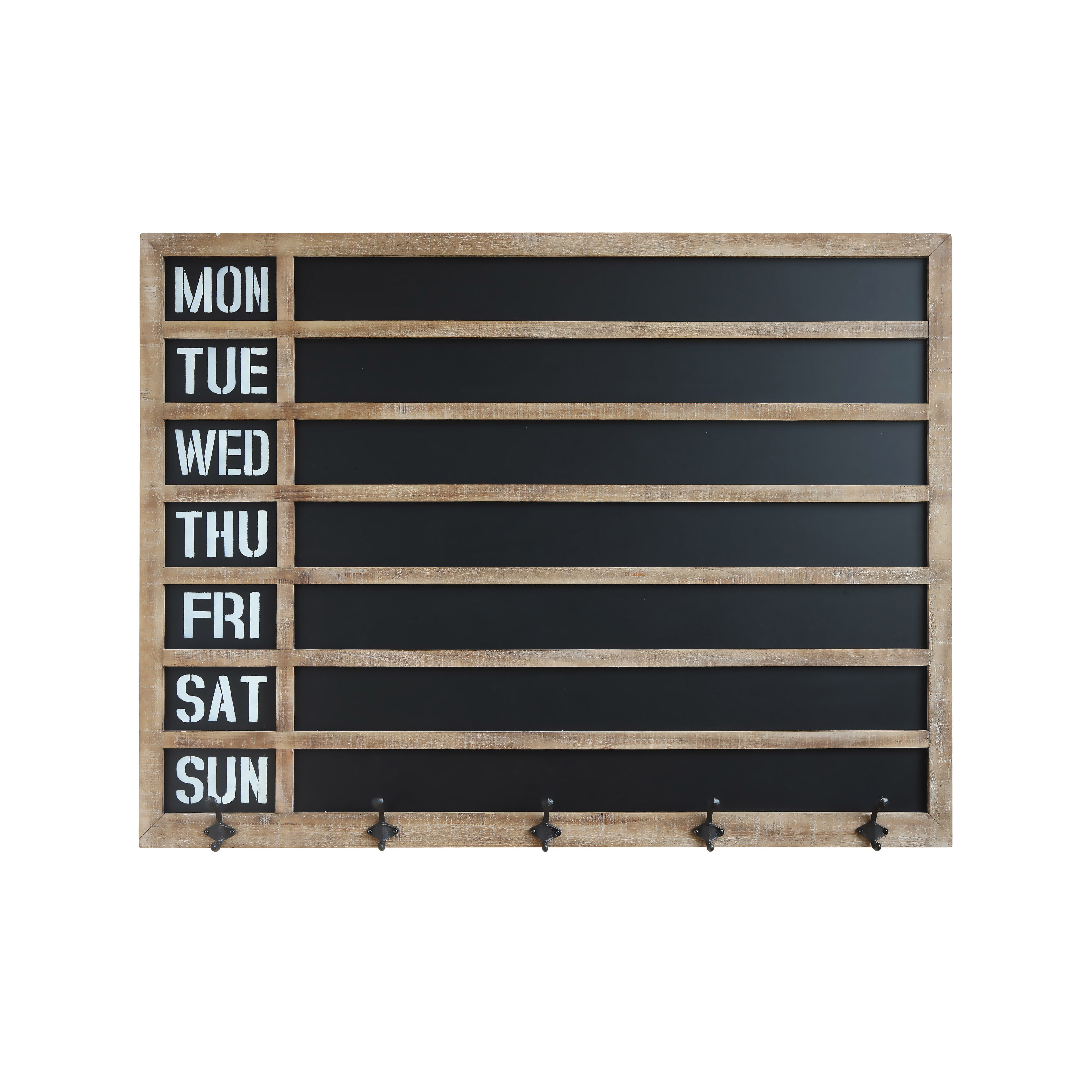 Weekday Wall Chalkboard with 5 Metal Hooks - Creative Co-Op