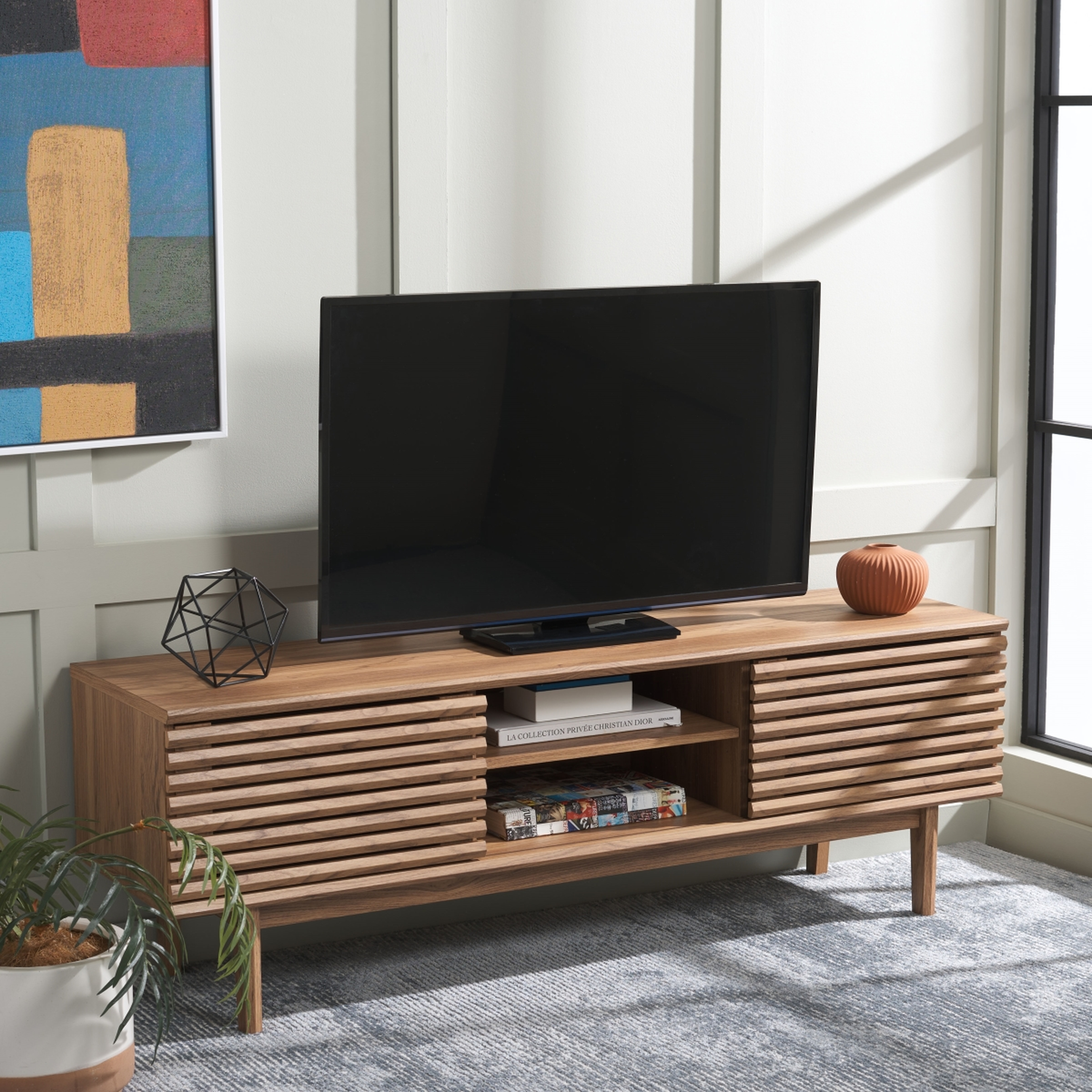 Aricia Large 2 Door Media Stand - Oak - Safavieh - Safavieh