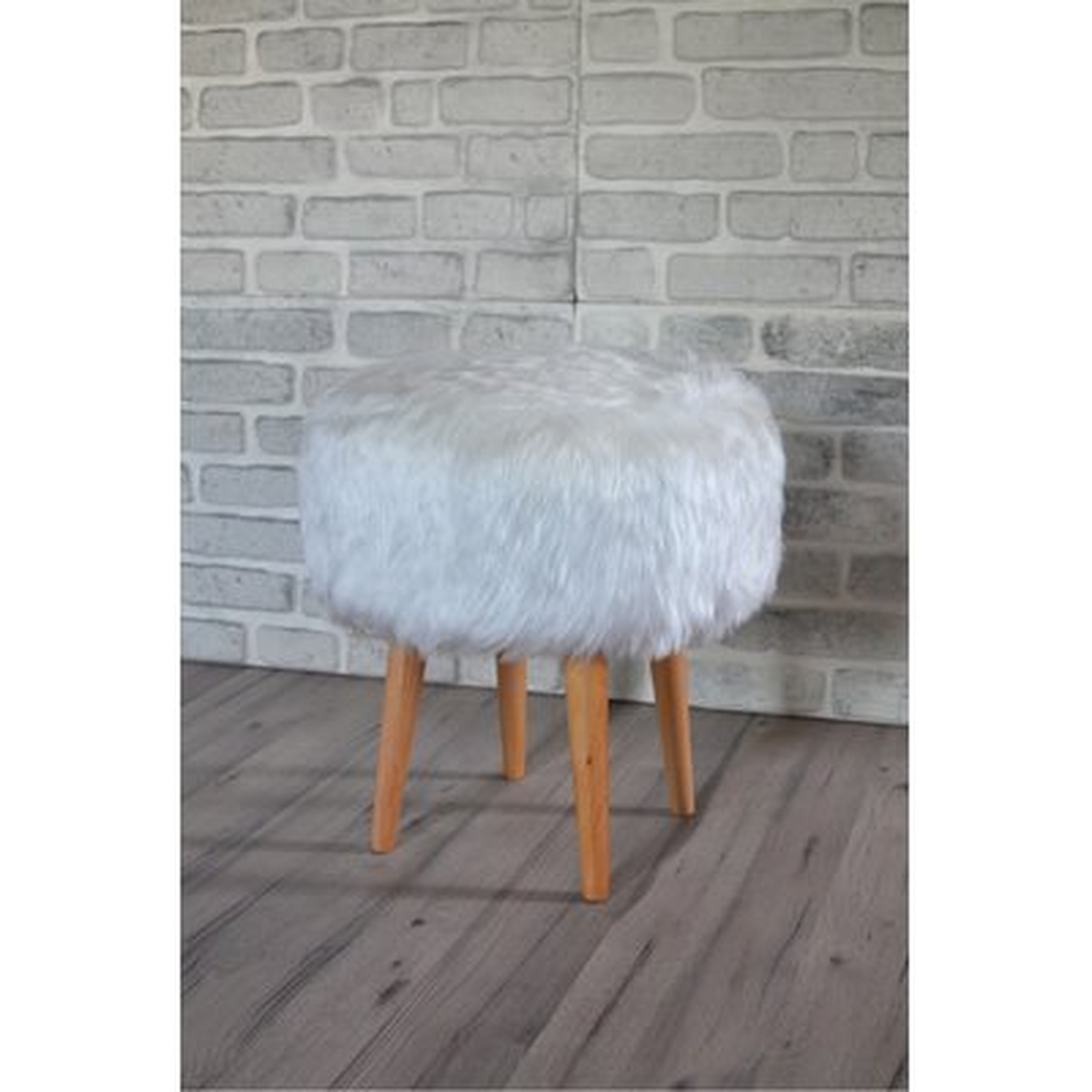 Pyramid Home Decor 17 Inch Round Faux Fur Ottoman - Fluffy Foot Stool With Fur Top And Wood Legs - Wayfair