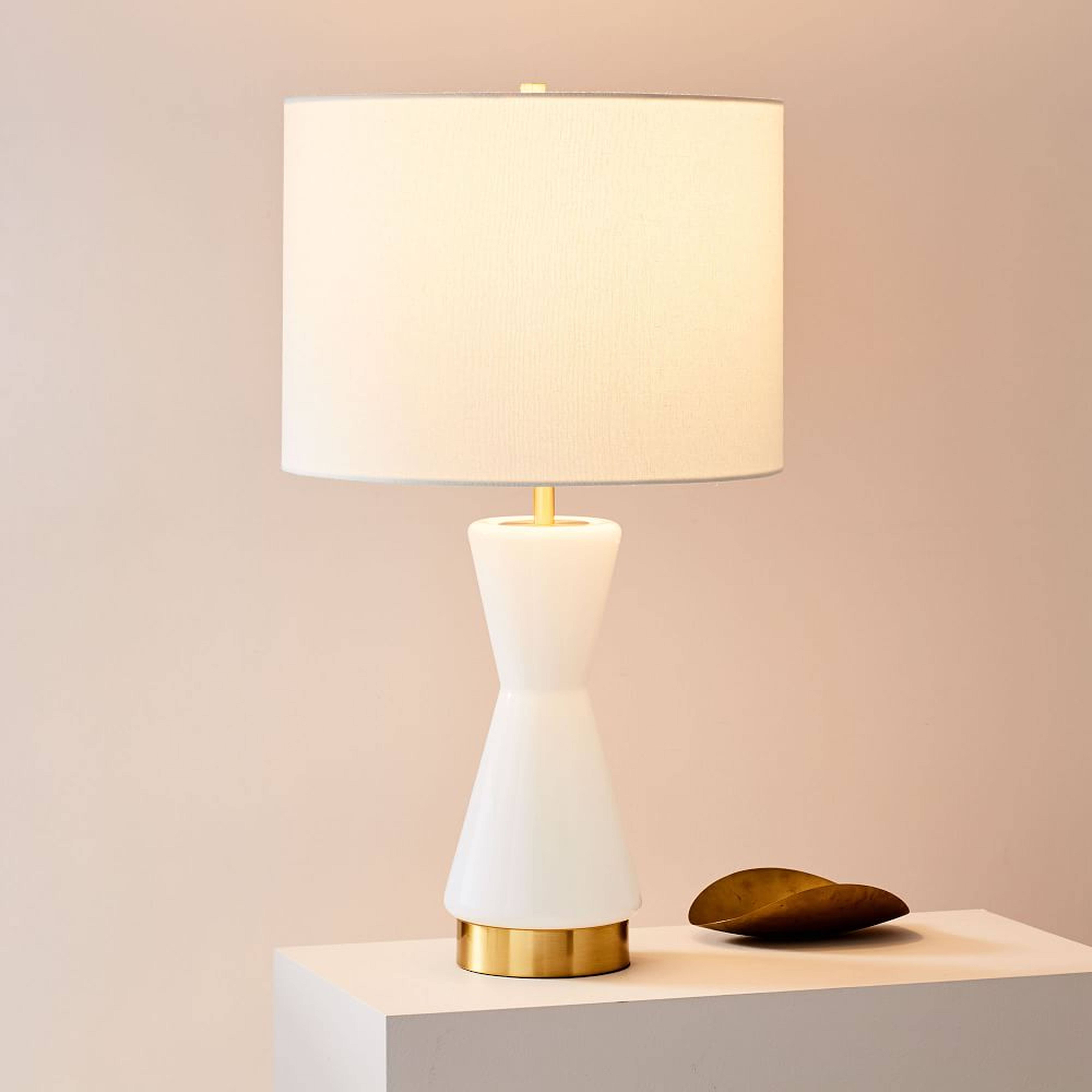 Metalized Glass Table Lamp + USB, Large, White, Antique Brass, Individual - West Elm