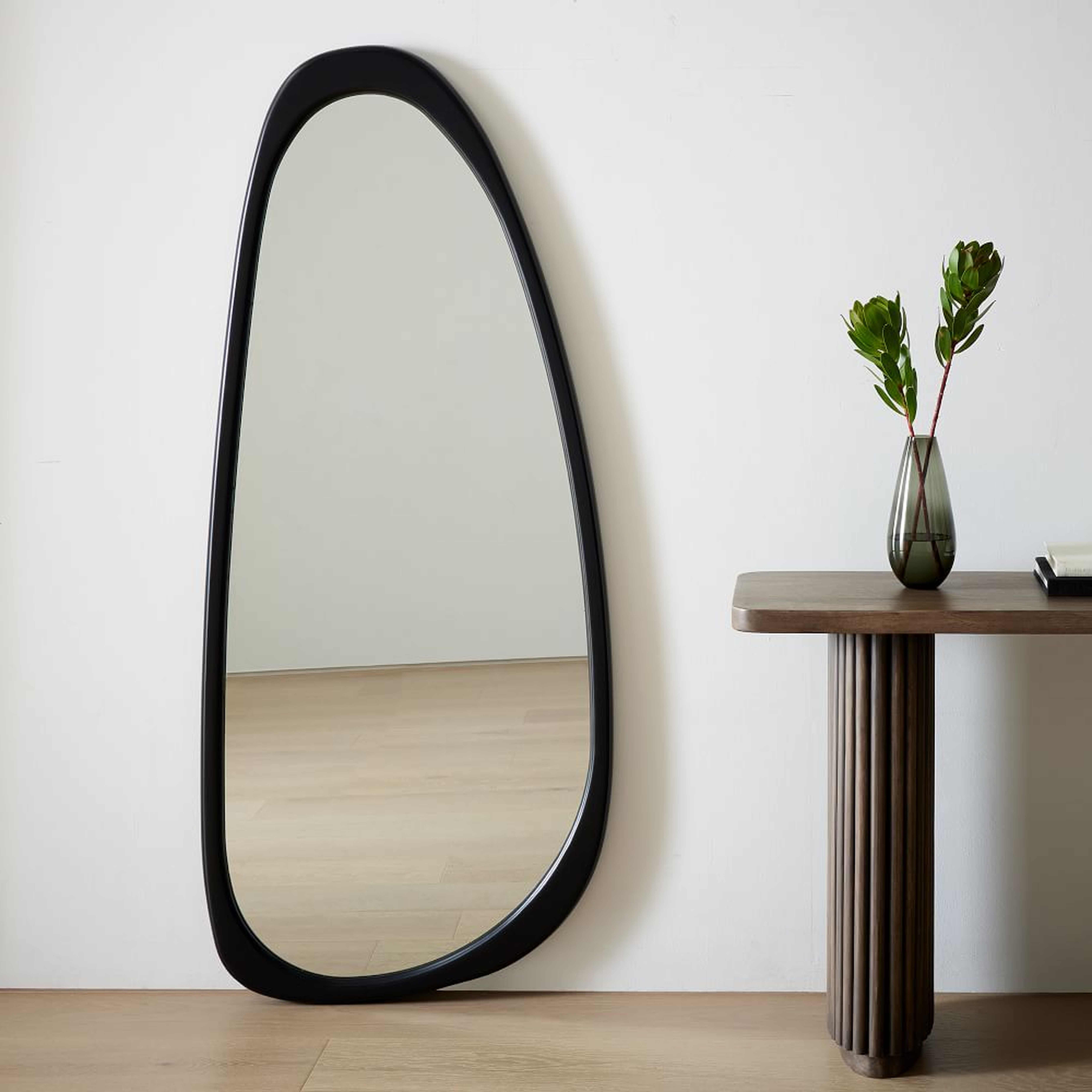 Mid Century Asymmetrical Wood Floor Mirror, Black, 28.5"Wx66"H - West Elm