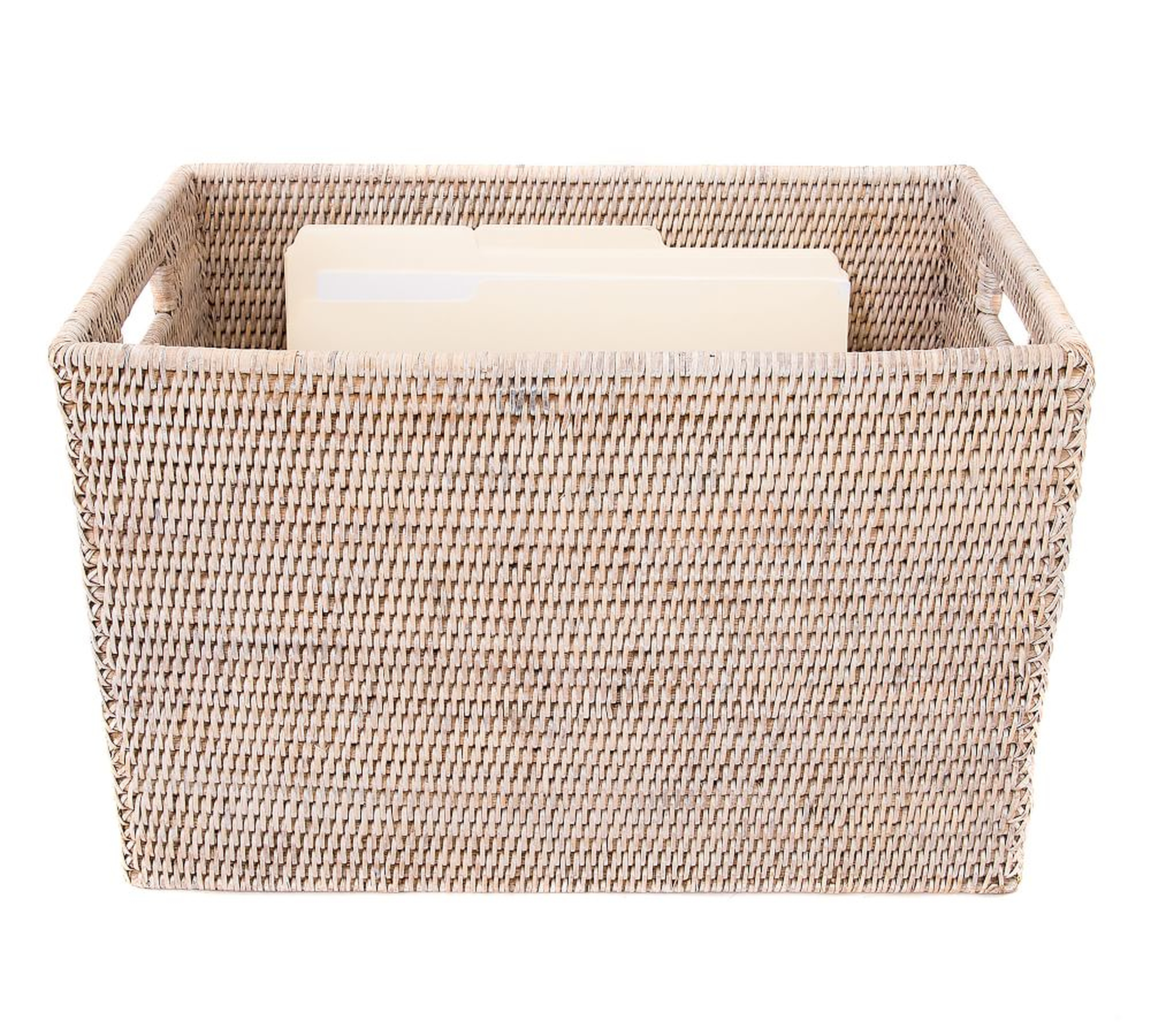 Tava Handwoven Rattan Legal File Box With Lid, White Wash - Pottery Barn