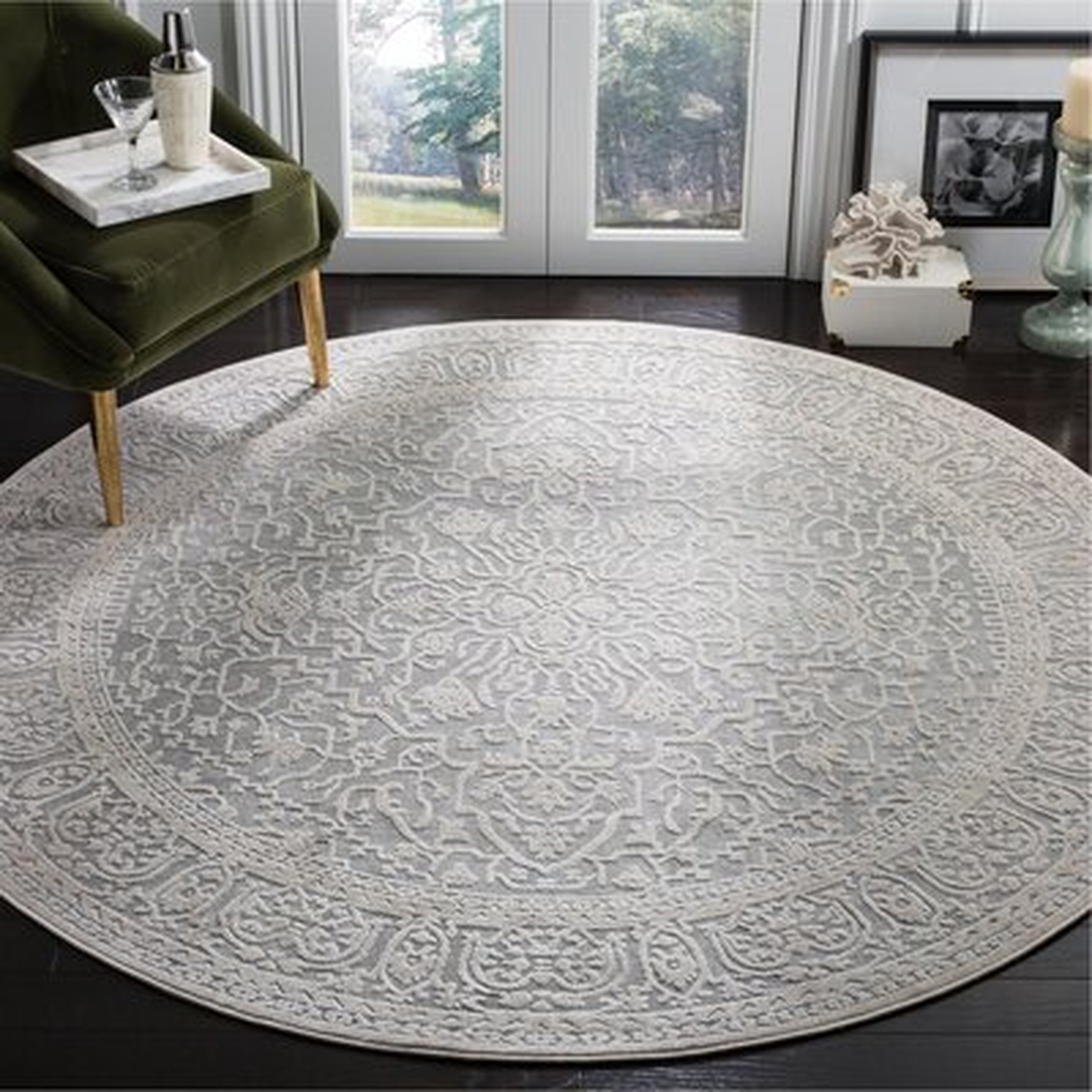 Oxon Hill Floral Power Loom Light Gray/Cream 6' 7" Round Rug - Wayfair