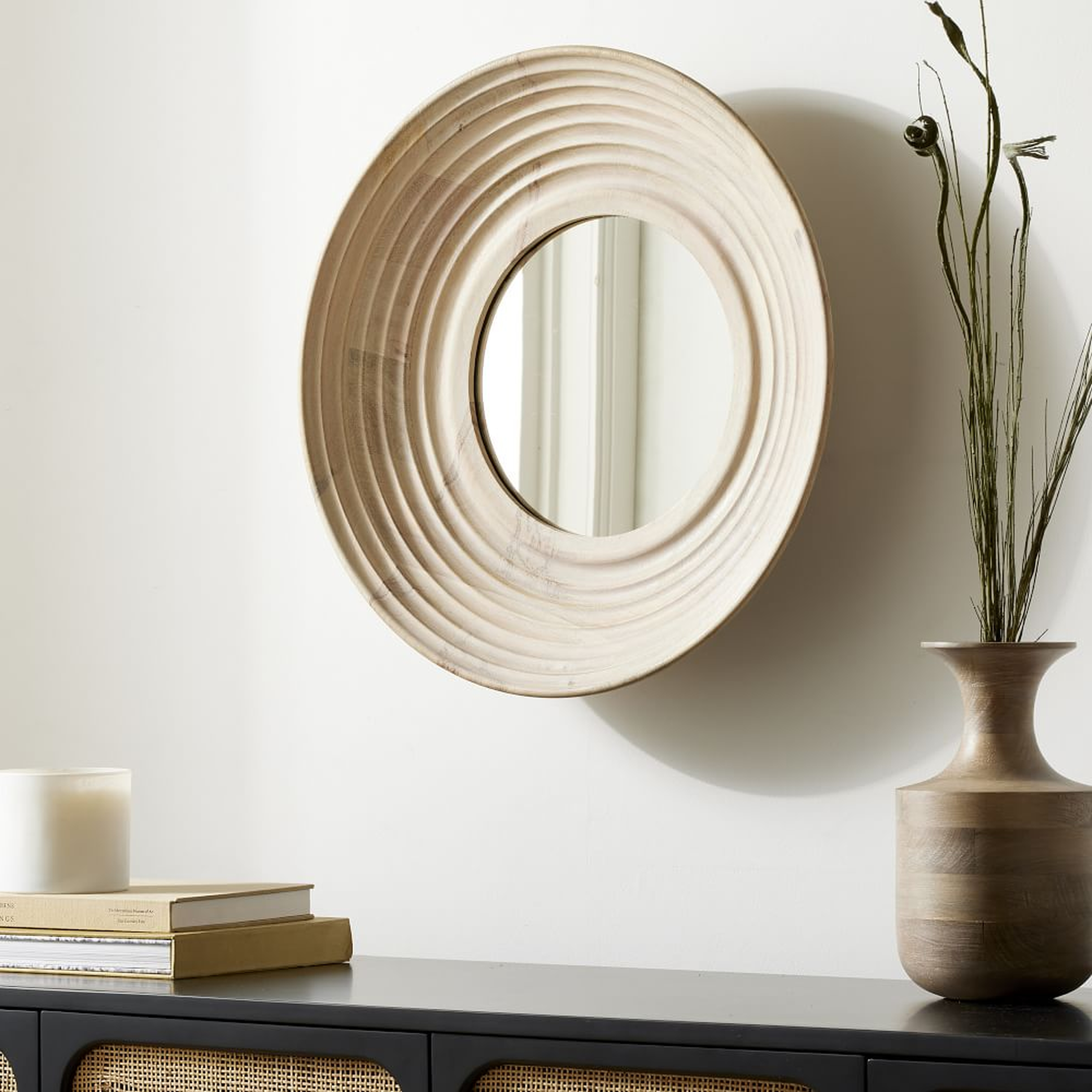 Everett Concave Carved Wood Circle Mirror - West Elm