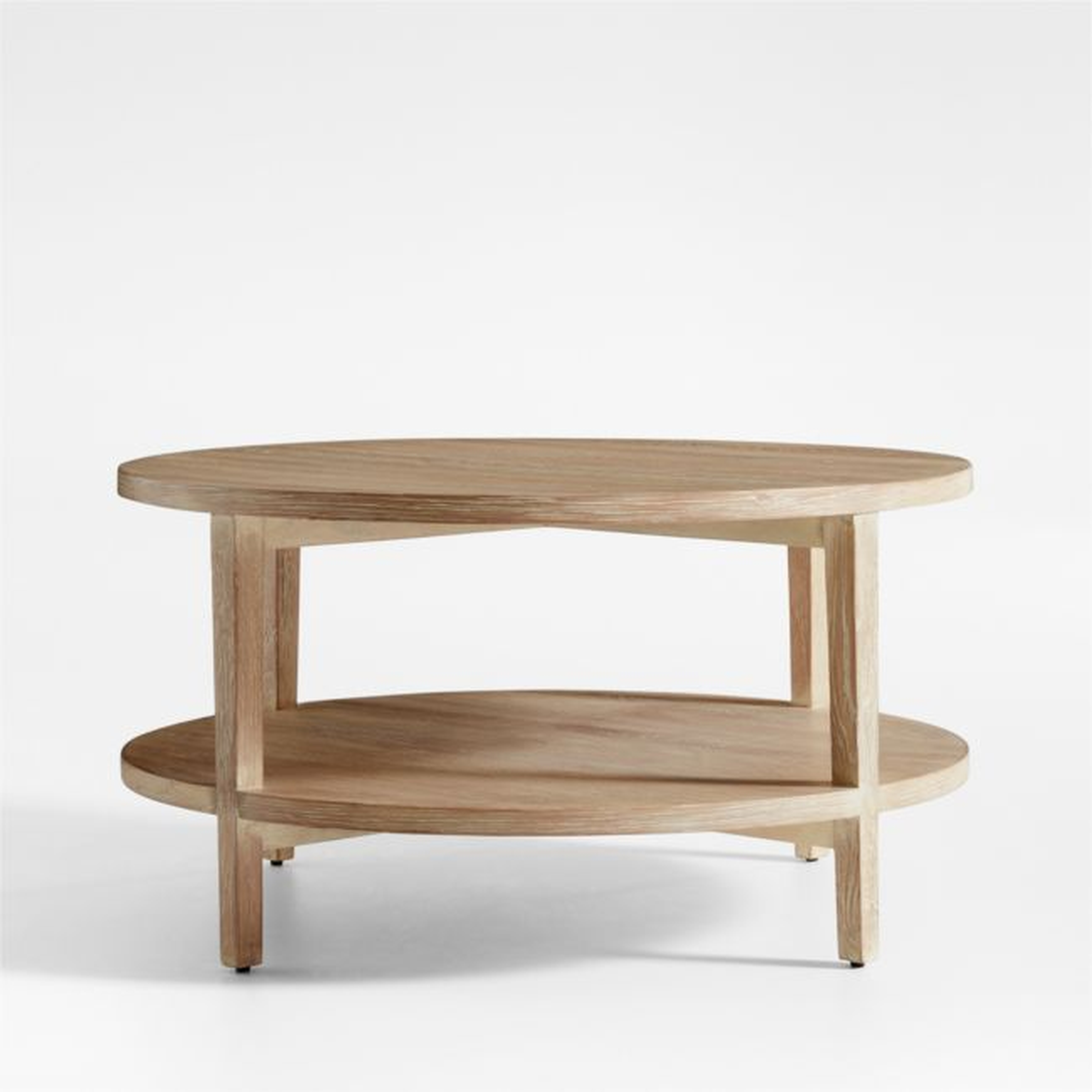 Clairemont Natural Oak Wood 36" Round Coffee Table with Shelf - Crate and Barrel