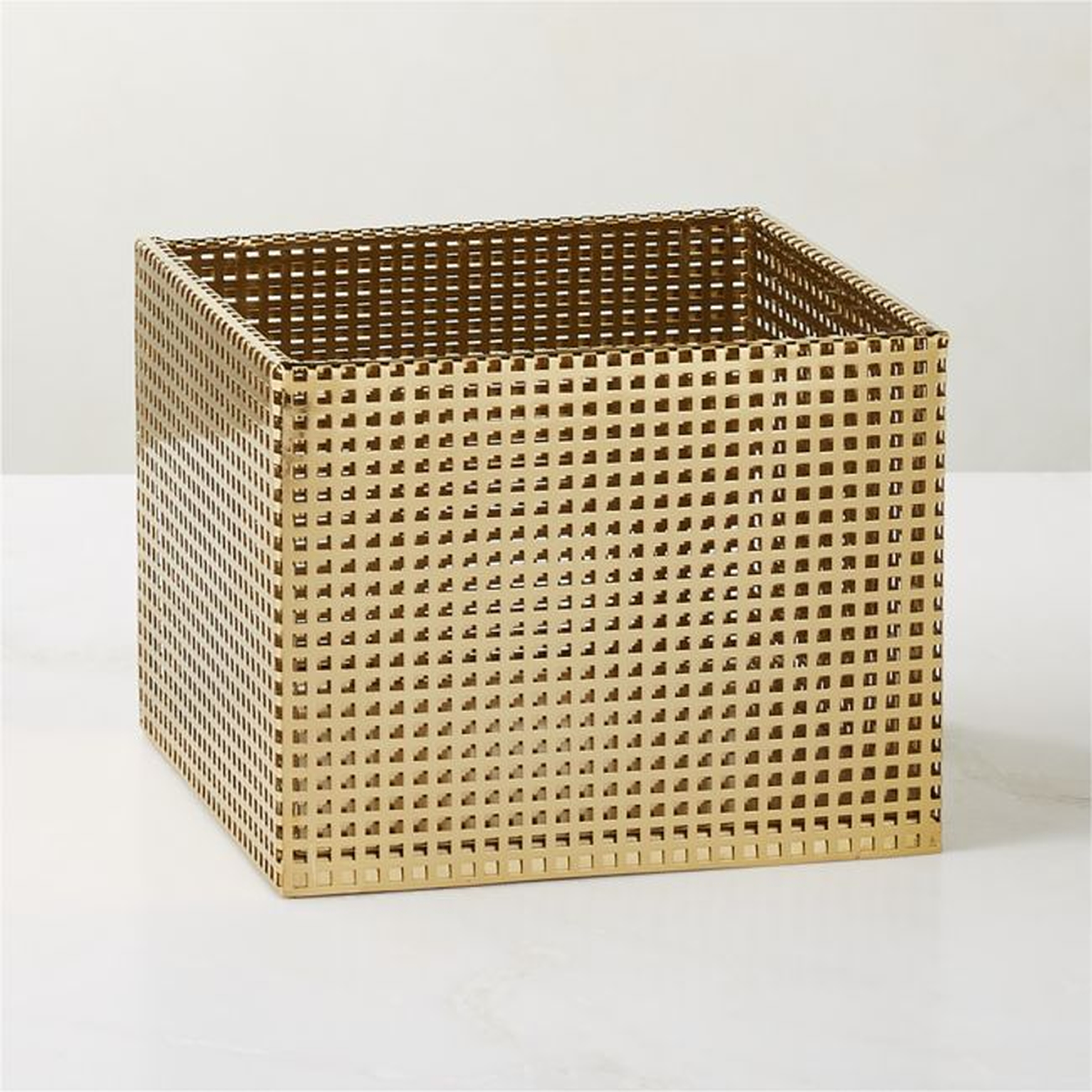 Tegan Brass Perforated Metal Storage Basket Small - CB2